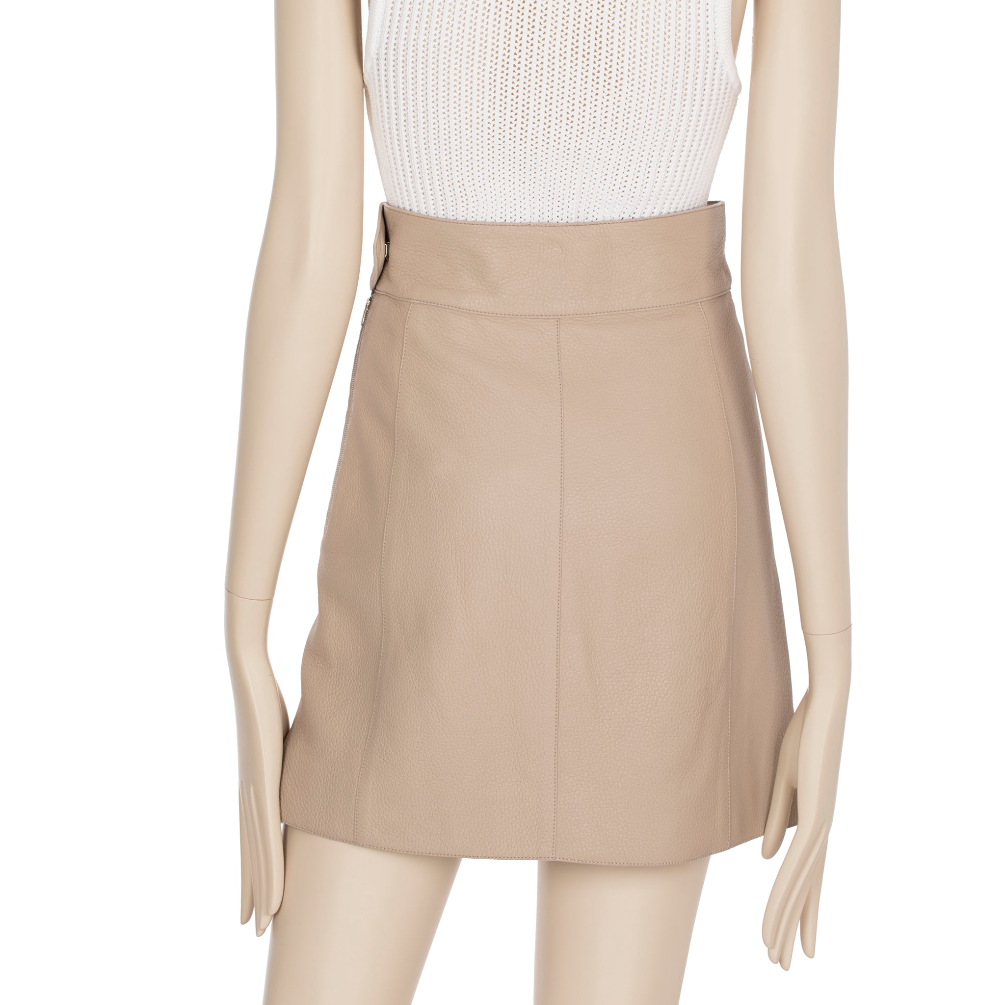 Hermes Beige Leather Skirt With Palladium Details 36 FR