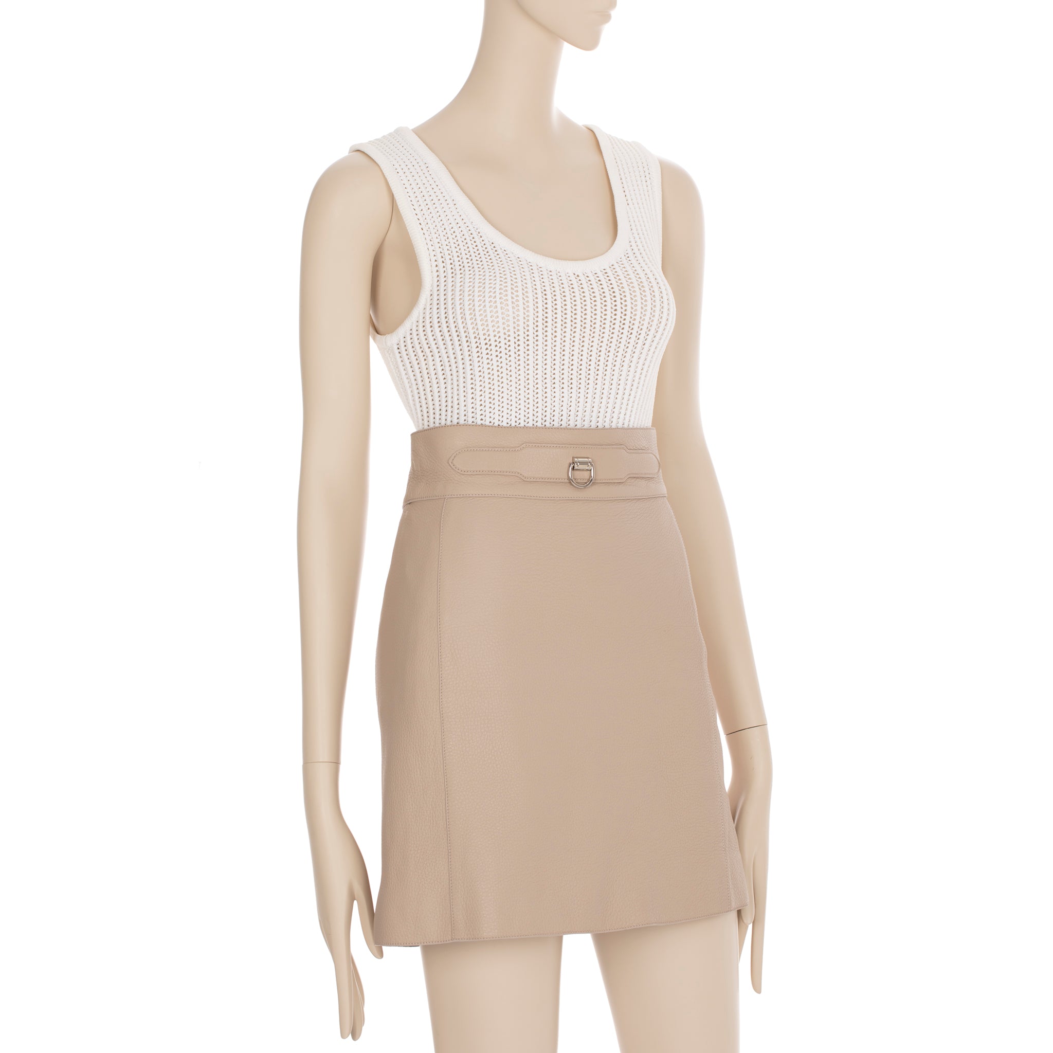 Hermes Beige Leather Skirt With Palladium Details 36 FR