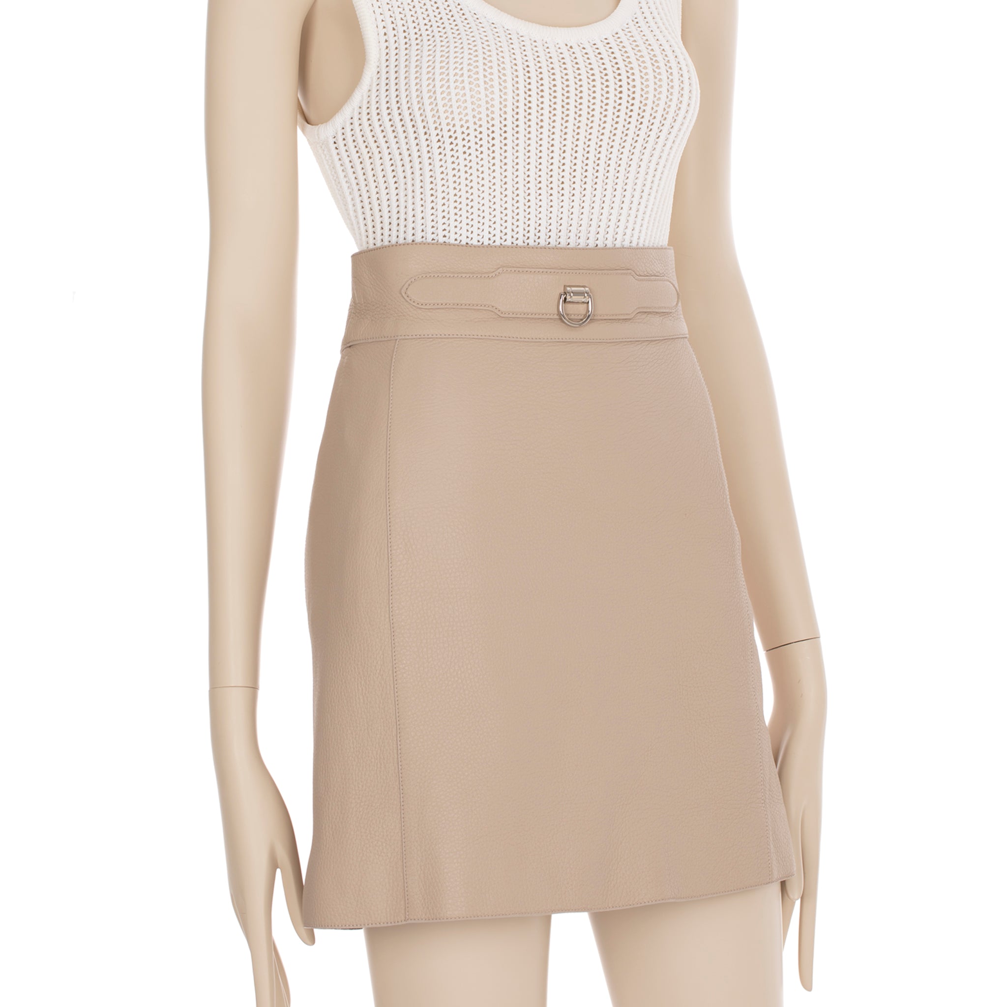 Hermes Beige Leather Skirt With Palladium Details 36 FR