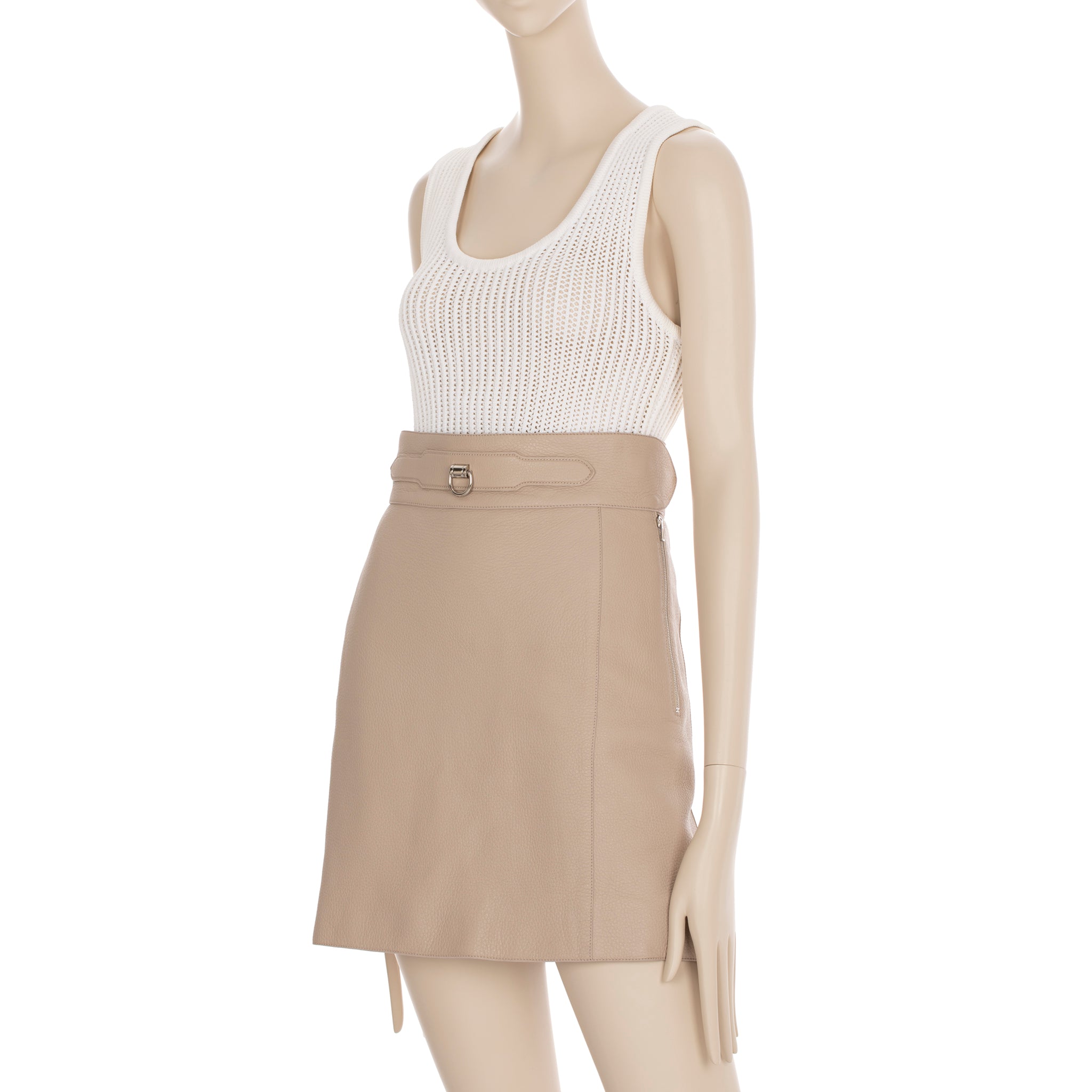 Hermes Beige Leather Skirt With Palladium Details 36 FR