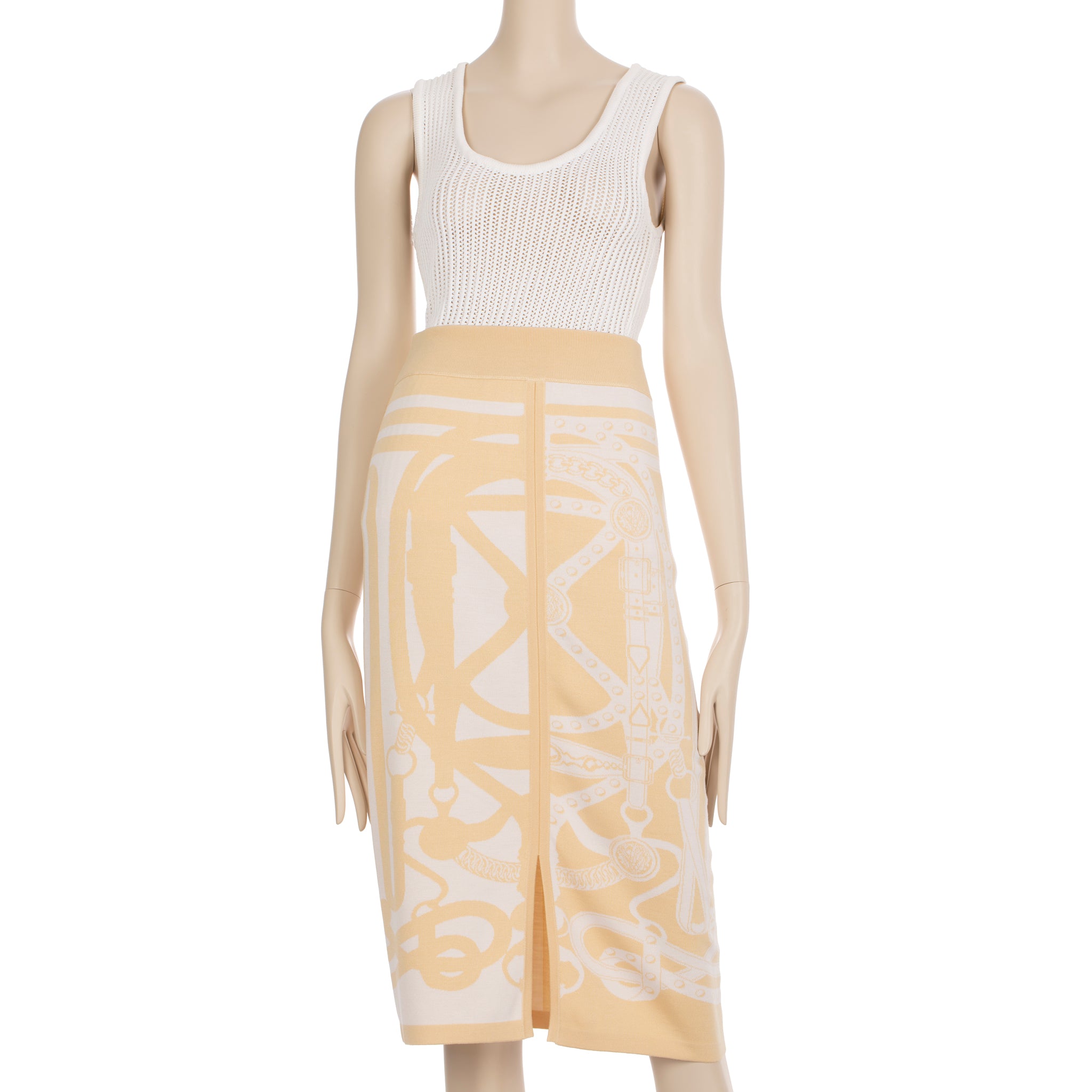 Hermes Long Skirt Knit Ivory & Beige 40 FR