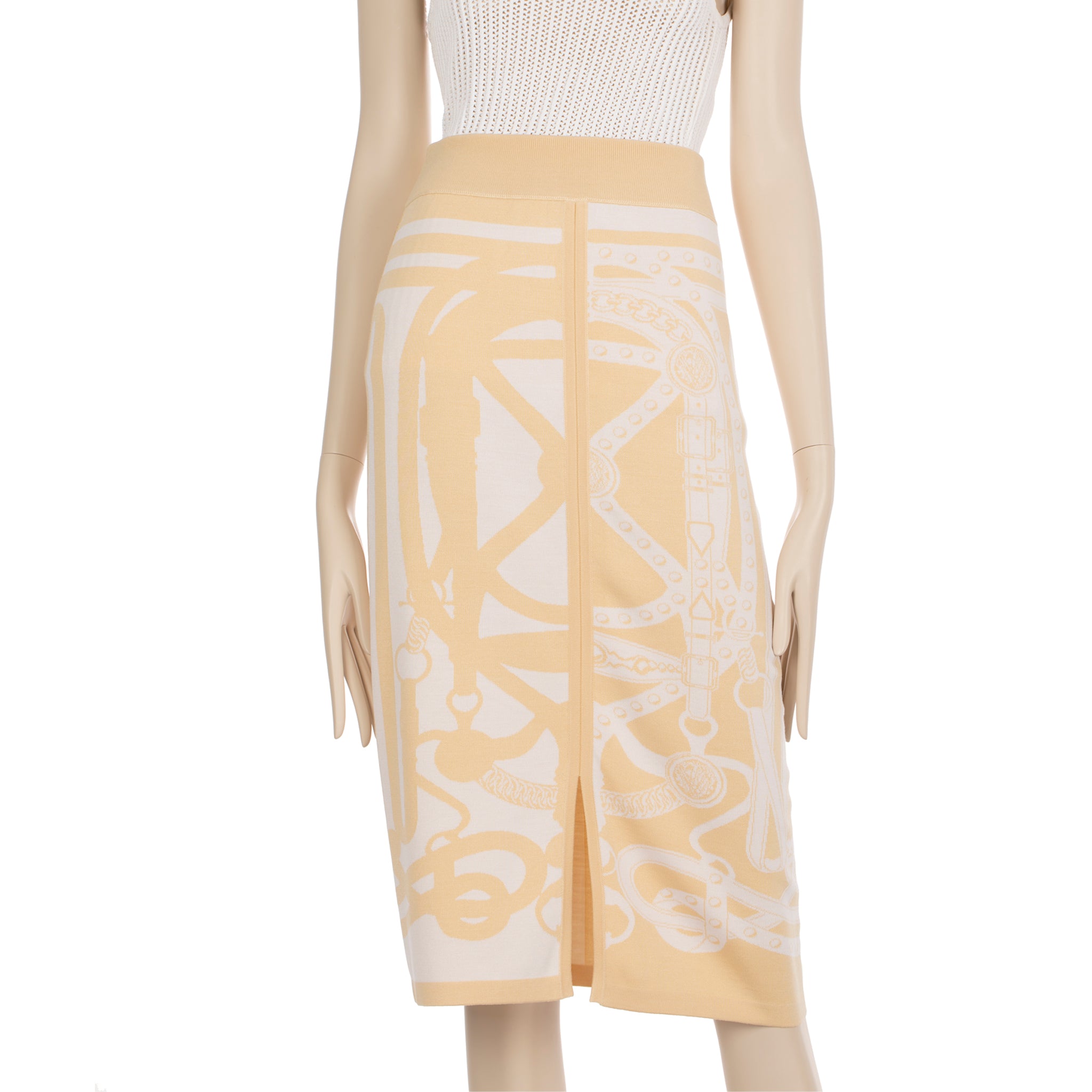 Hermes Long Skirt Knit Ivory & Beige 40 FR