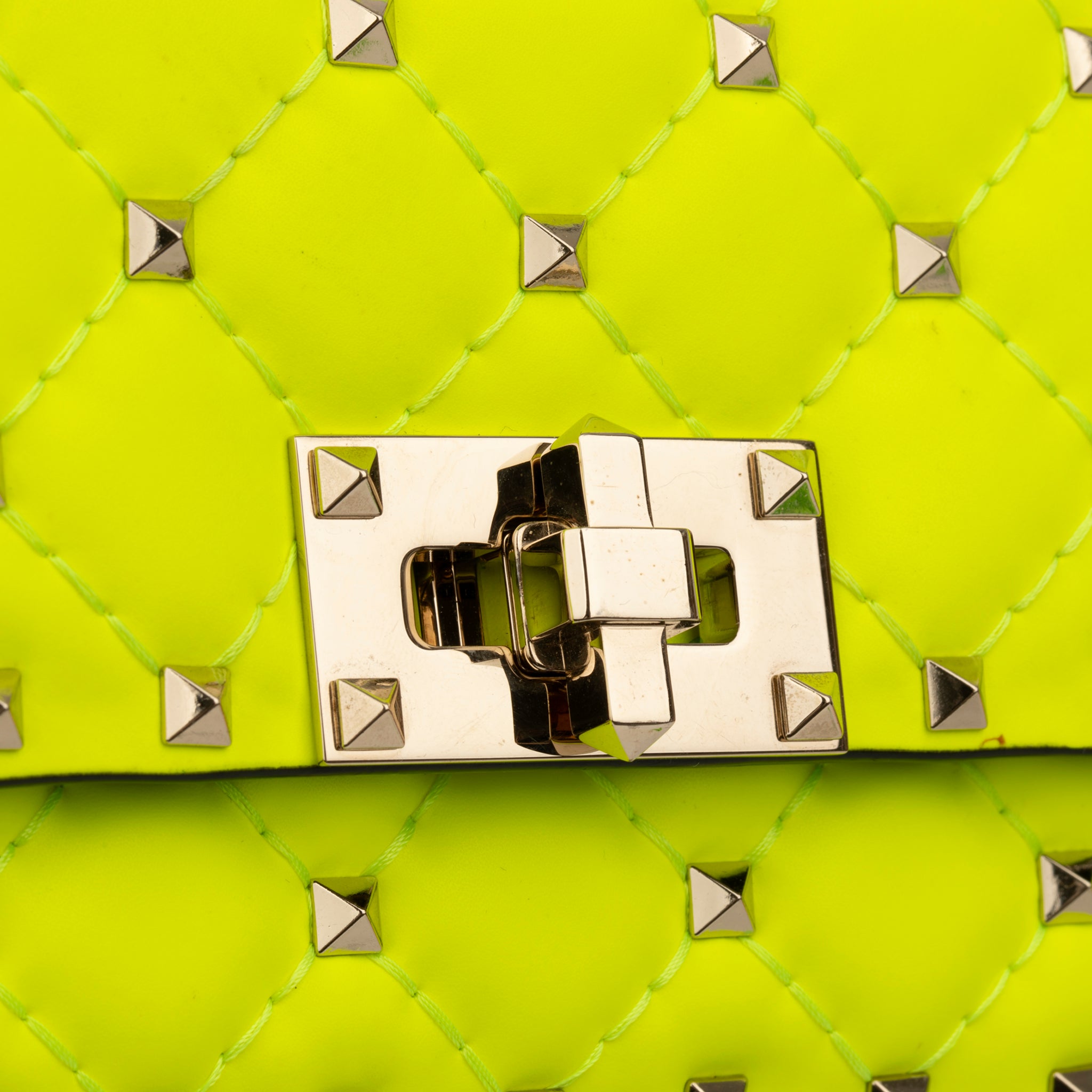 Valentino Neon Yellow Rockstud Crossbody Bag Silver Tone Hardware