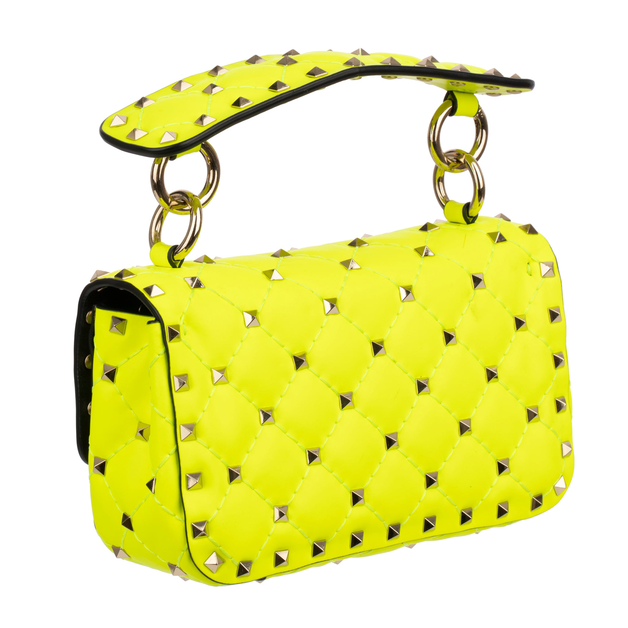 Valentino Neon Yellow Rockstud Crossbody Bag Silver Tone Hardware