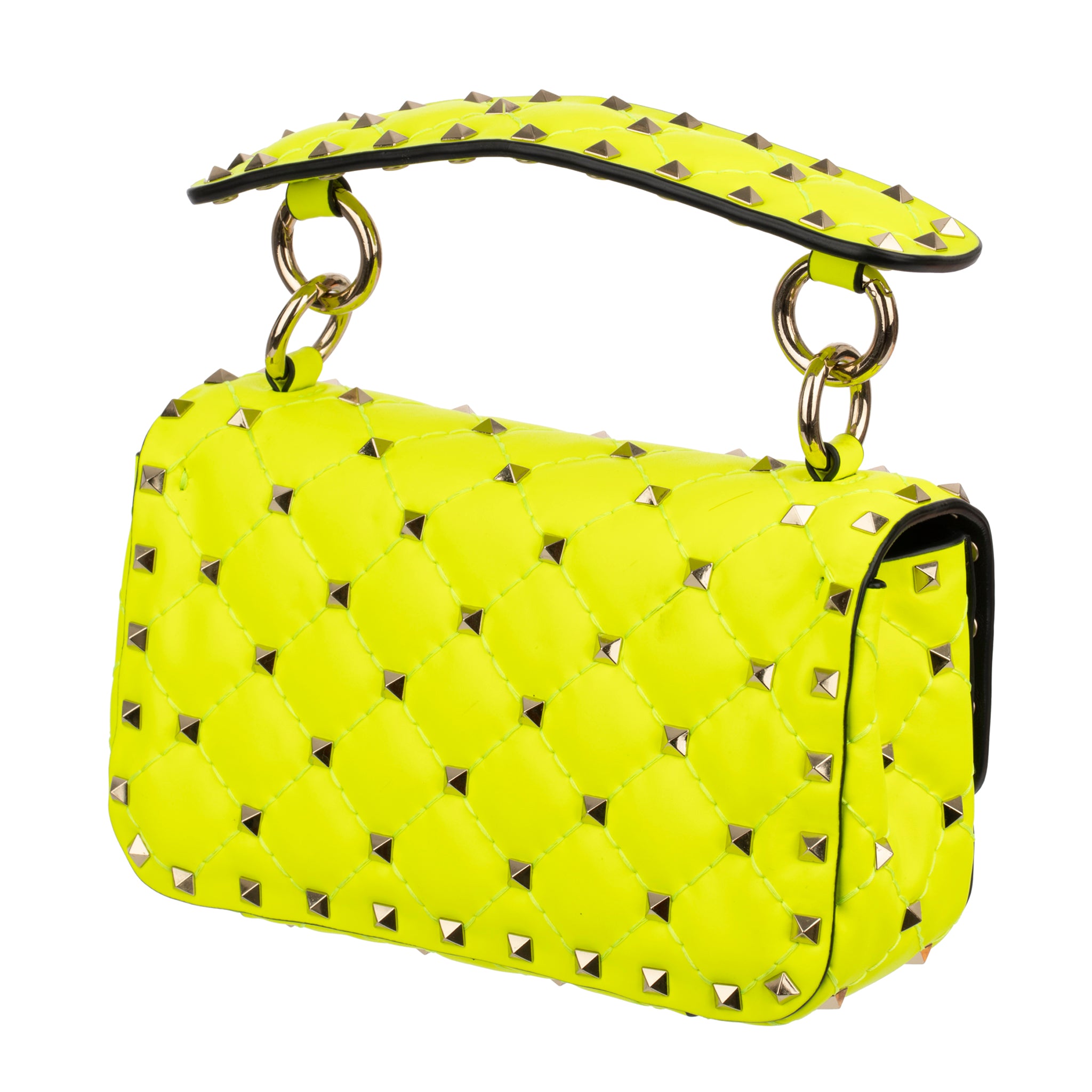 Valentino Neon Yellow Rockstud Crossbody Bag Silver Tone Hardware