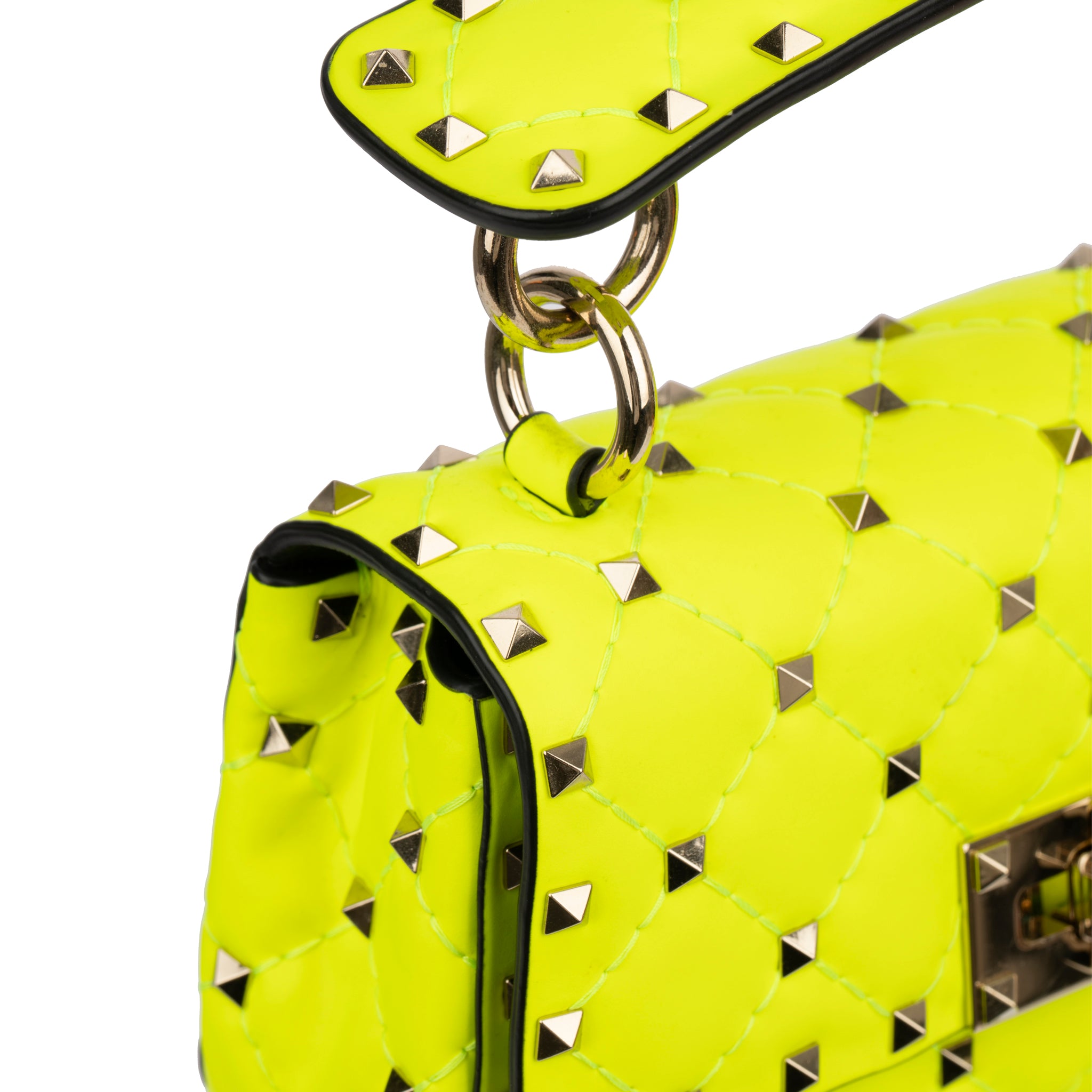 Valentino Neon Yellow Rockstud Crossbody Bag Silver Tone Hardware