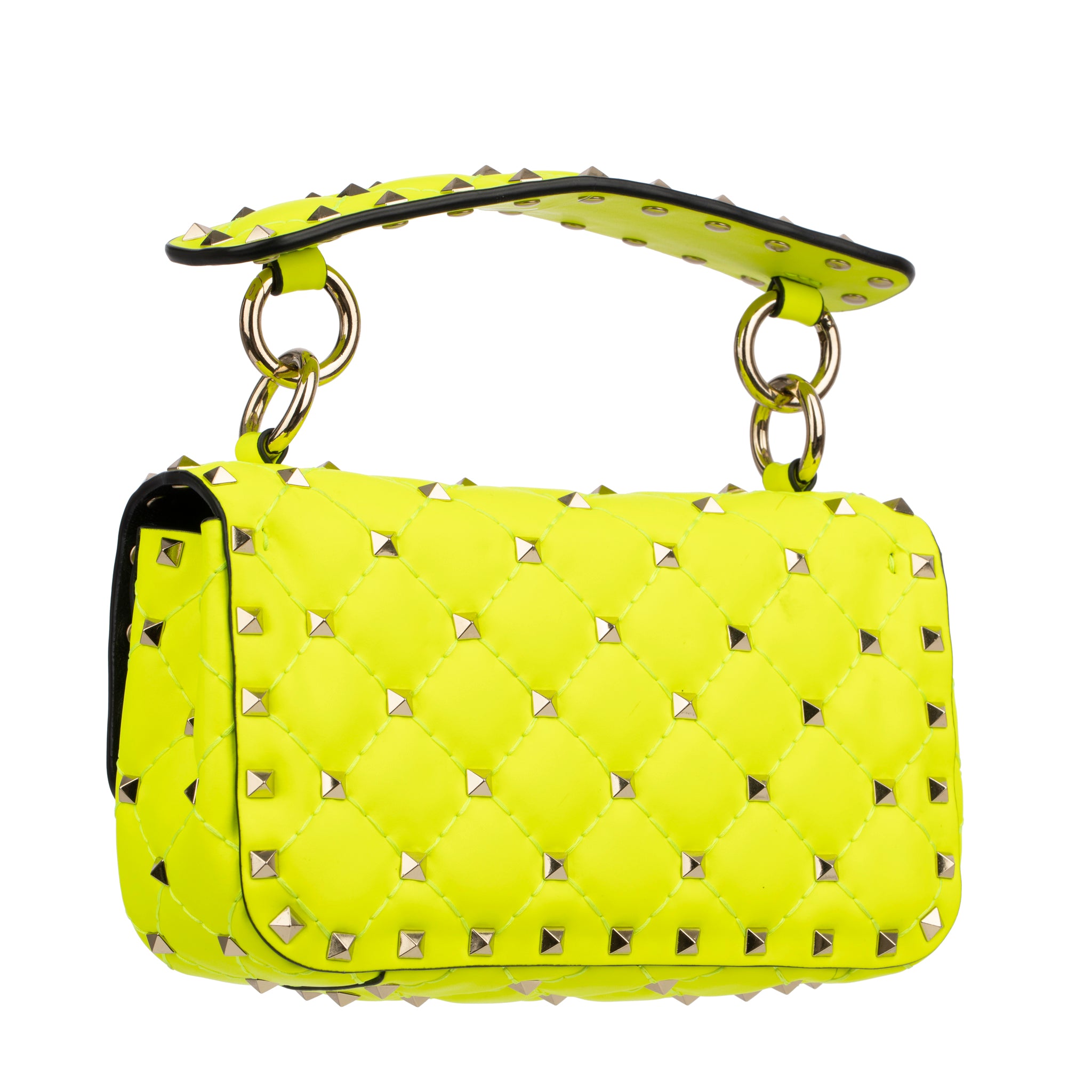 Valentino Neon Yellow Rockstud Crossbody Bag Silver Tone Hardware