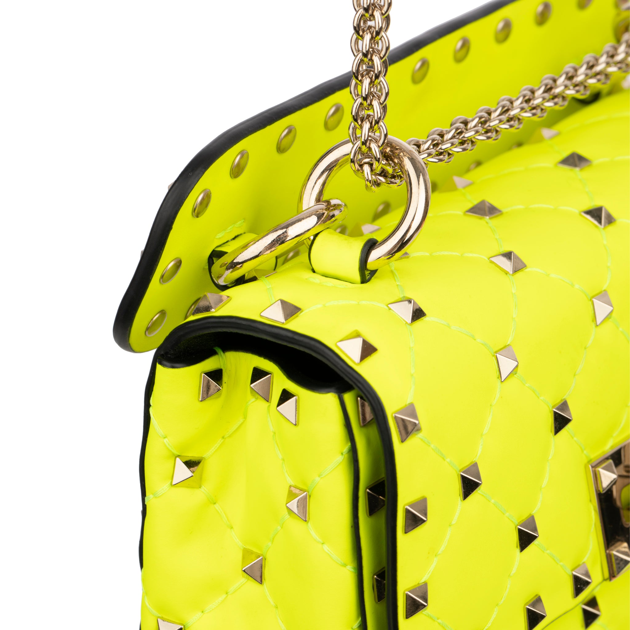 Valentino Neon Yellow Rockstud Crossbody Bag Silver Tone Hardware