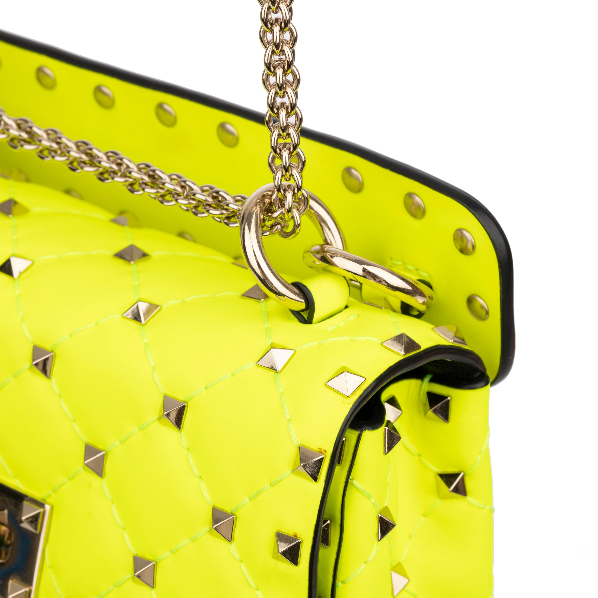 Valentino Neon Yellow Rockstud Crossbody Bag Silver Tone Hardware