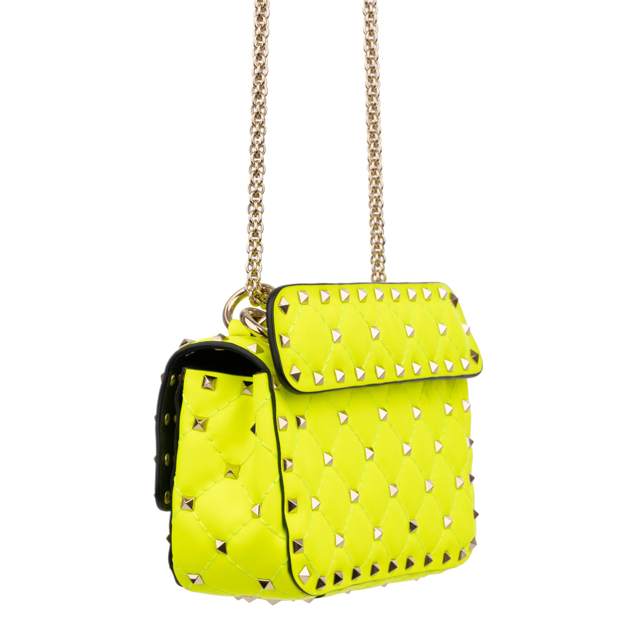 Valentino Neon Yellow Rockstud Crossbody Bag Silver Tone Hardware