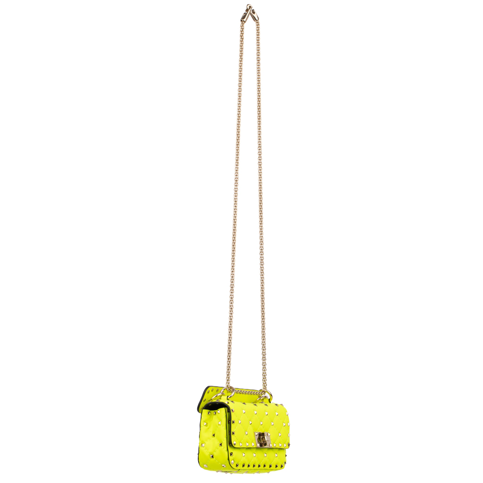 Valentino Neon Yellow Rockstud Crossbody Bag Silver Tone Hardware