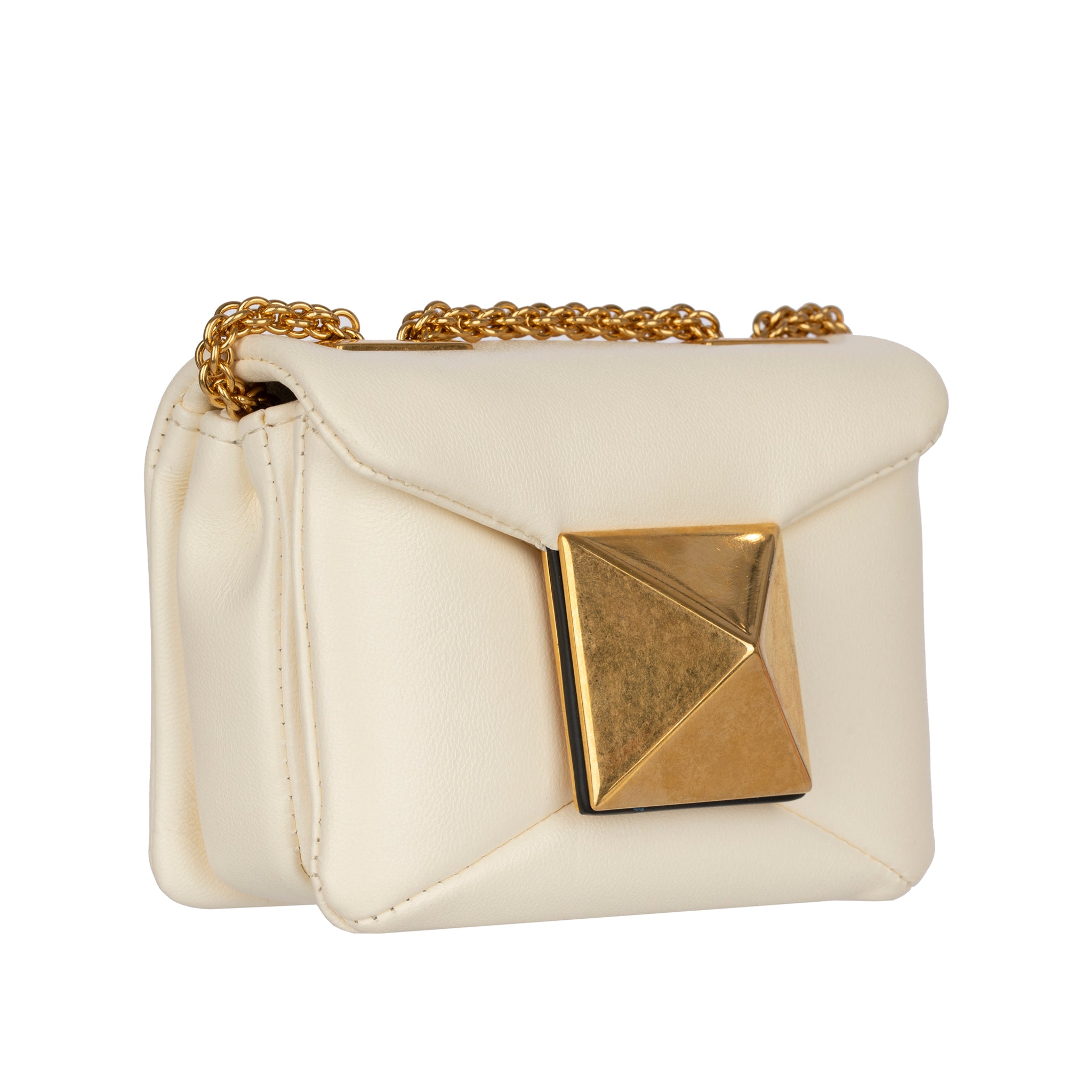 Valentino Ivory One Stud Nappa Micro Bag With Aged Brass Tone Hardware