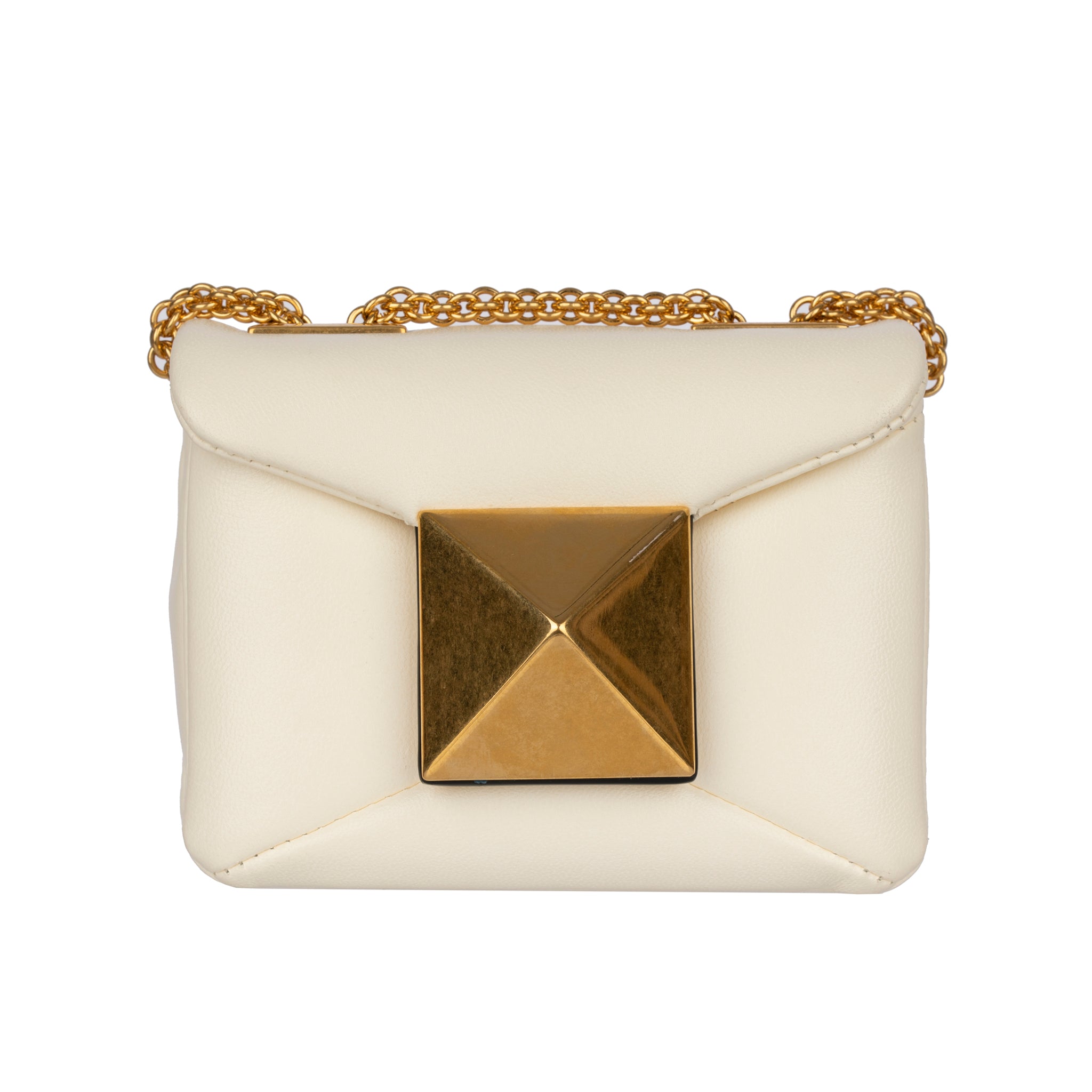 Valentino Ivory One Stud Nappa Micro Bag With Aged Brass Tone Hardware