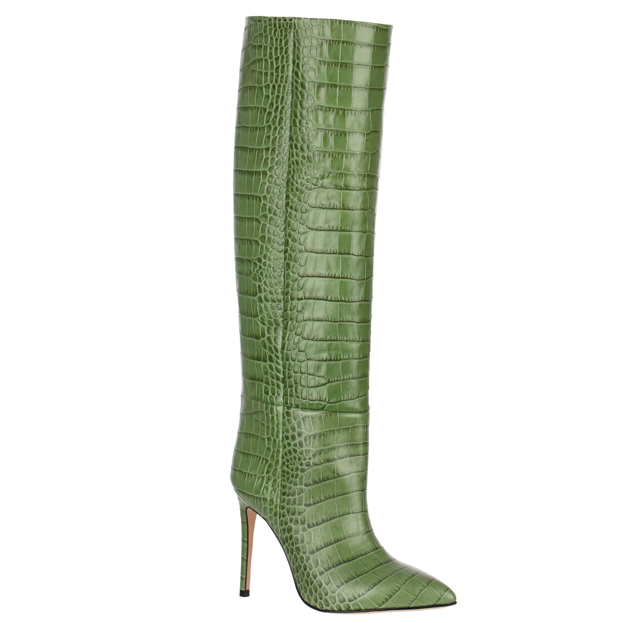 Paris Texas 110mm Crocodile Embossed Leather Tall Boots In Green 37