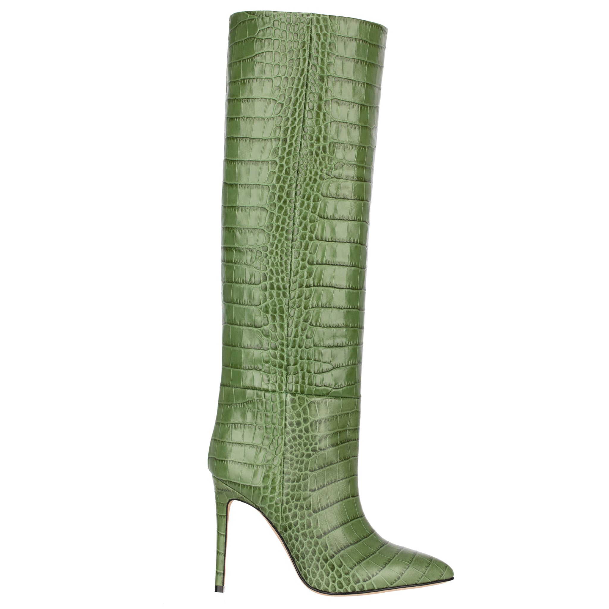 Paris Texas 110mm Crocodile Embossed Leather Tall Boots In Green 37