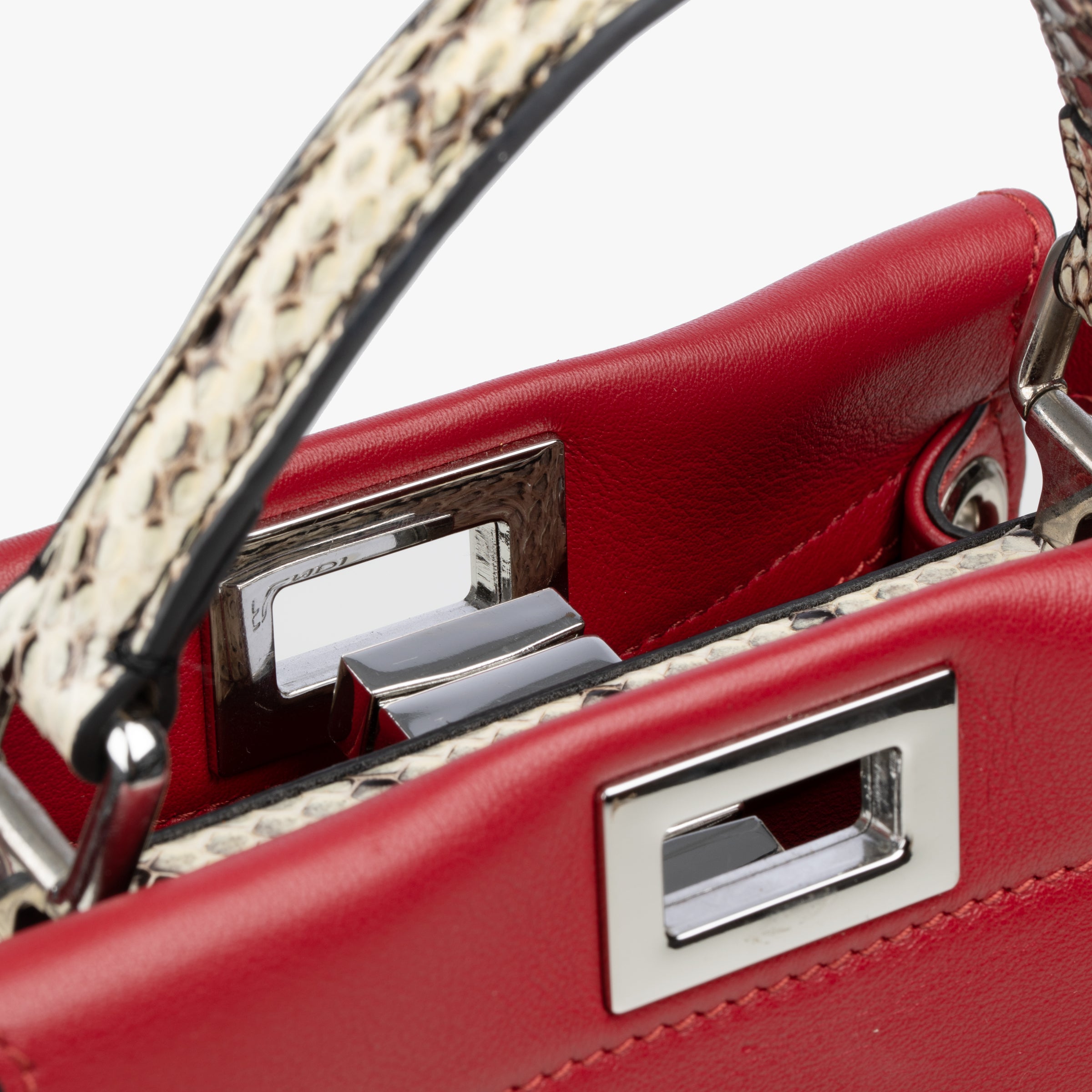 Fendi Red Leather & Snake Skin Eyelet Trim Mini Peekaboo