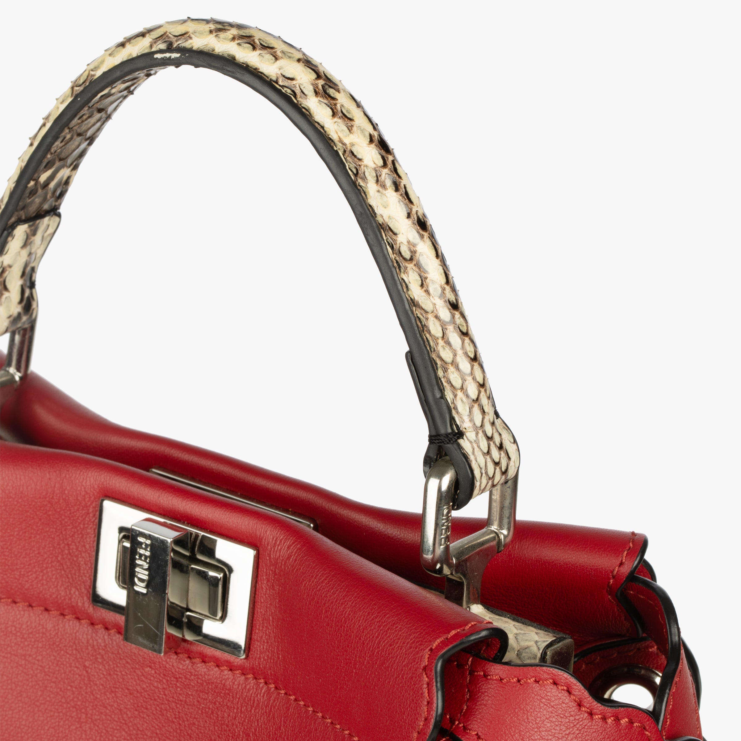 Fendi Red Leather & Snake Skin Eyelet Trim Mini Peekaboo