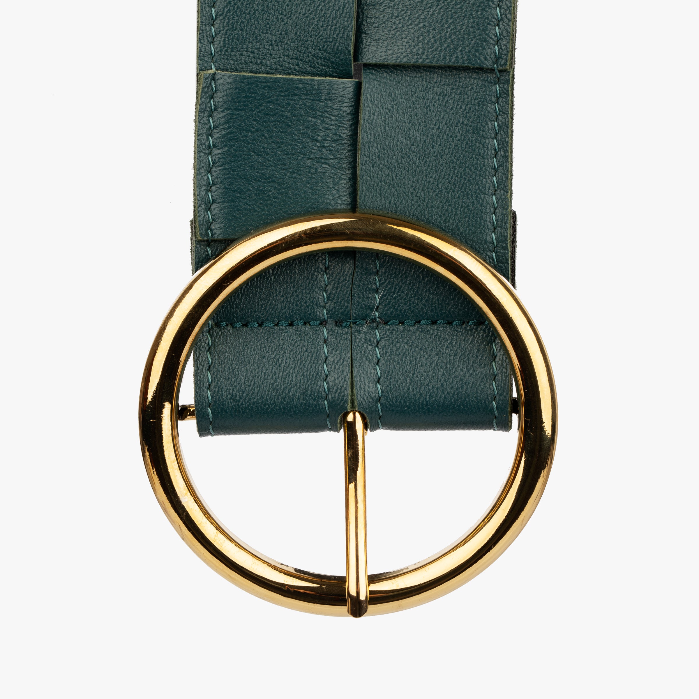 Bottega Veneta Wide Green and Black Intrecciato Leather Belt