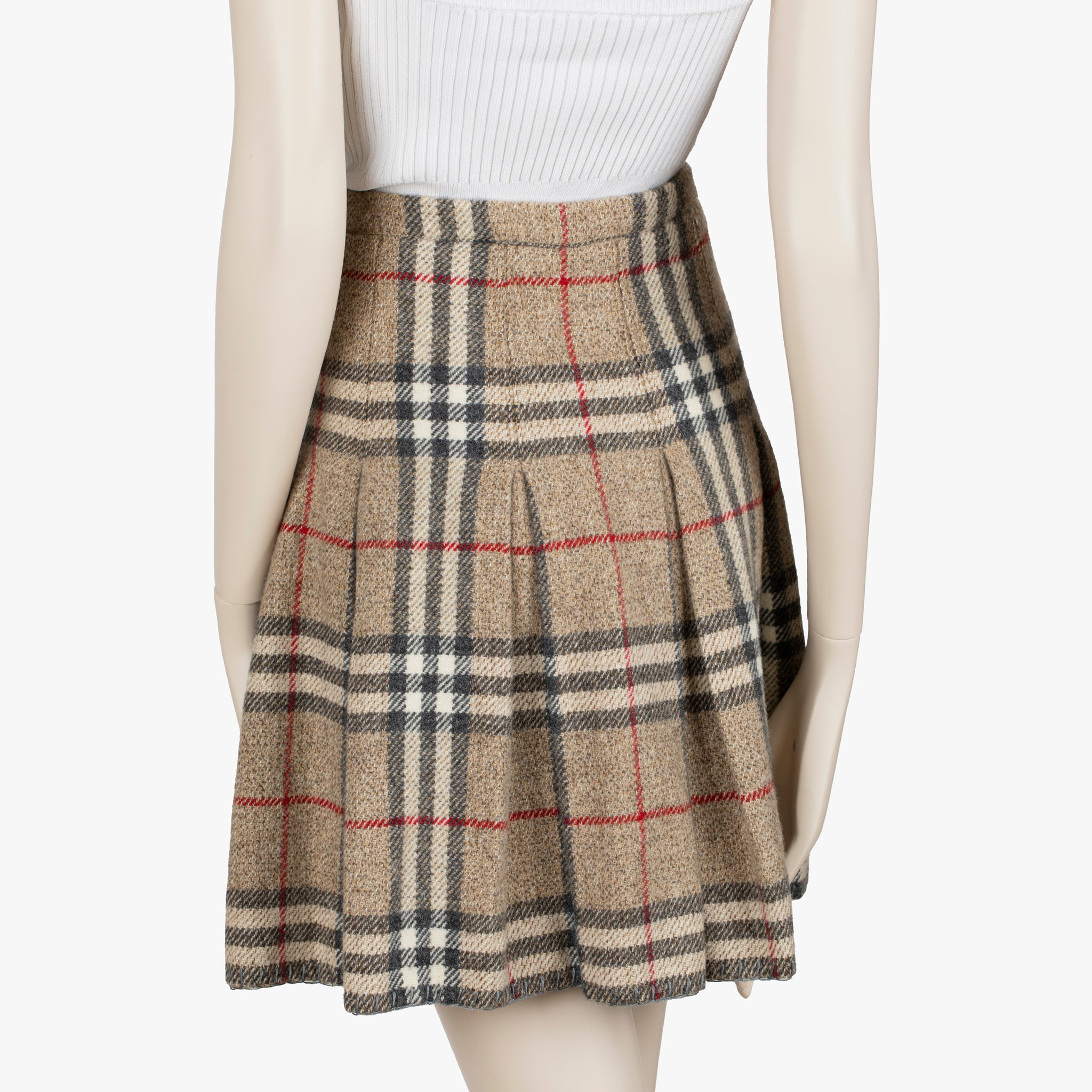 Burberry Pleated Check Beige Wool Skirt - Size 38 IT