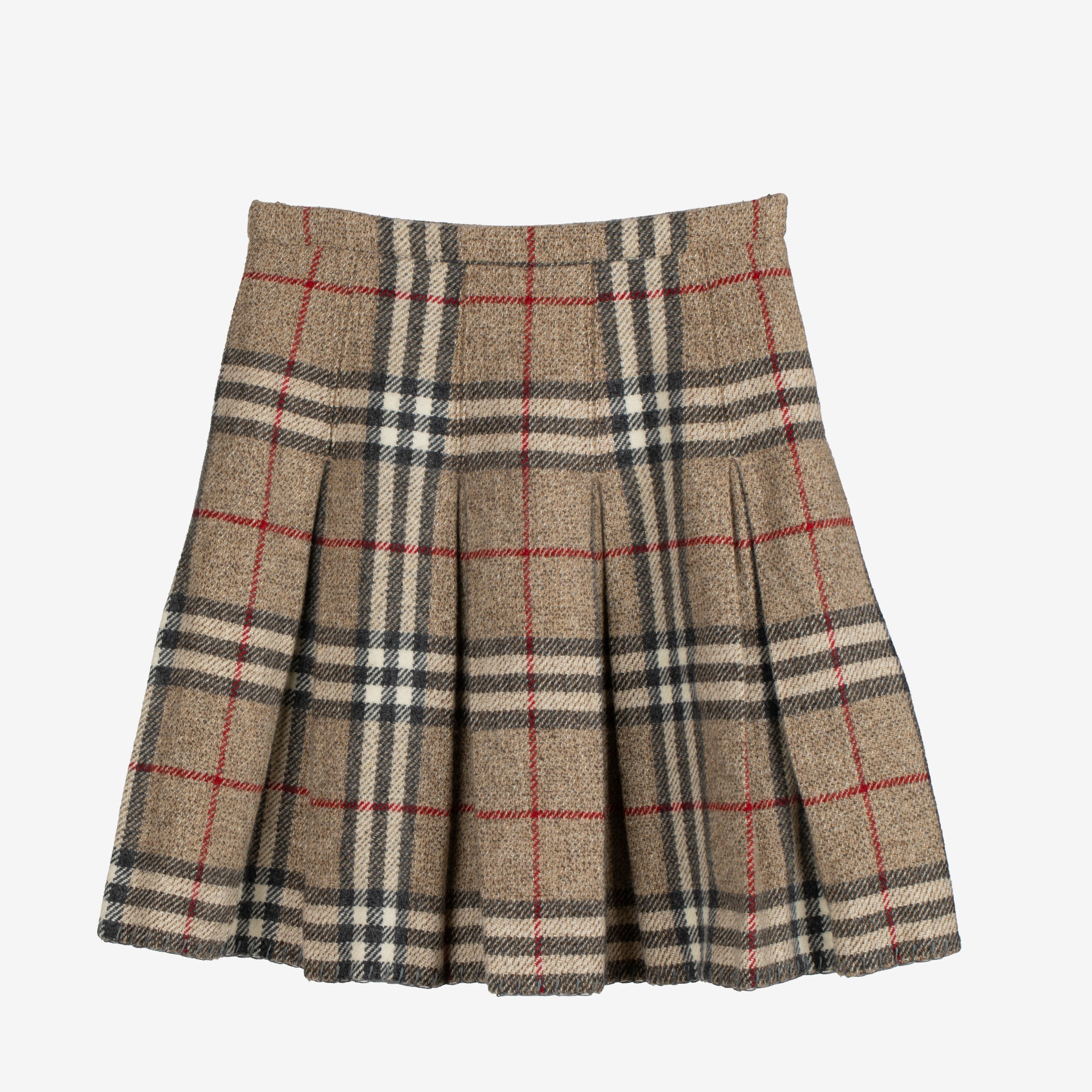 Burberry Pleated Check Beige Wool Skirt - Size 38 IT