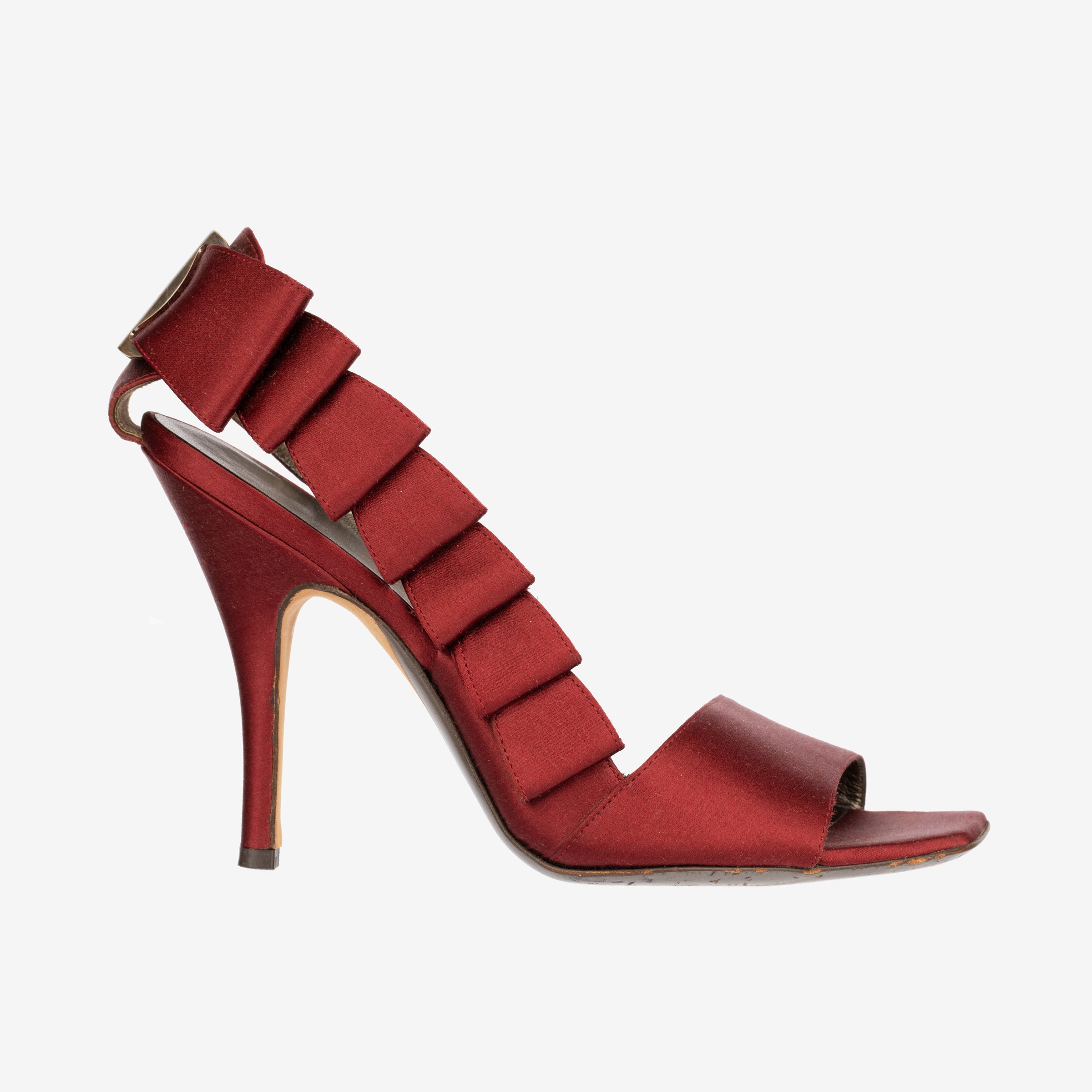 Salvatore Ferragamo Red Satin Bow-Detail Stiletto Heels - Size 6.5