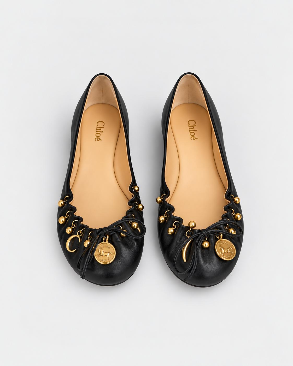 Chloe Black Charm Leather Ballerina Flats | Size 38