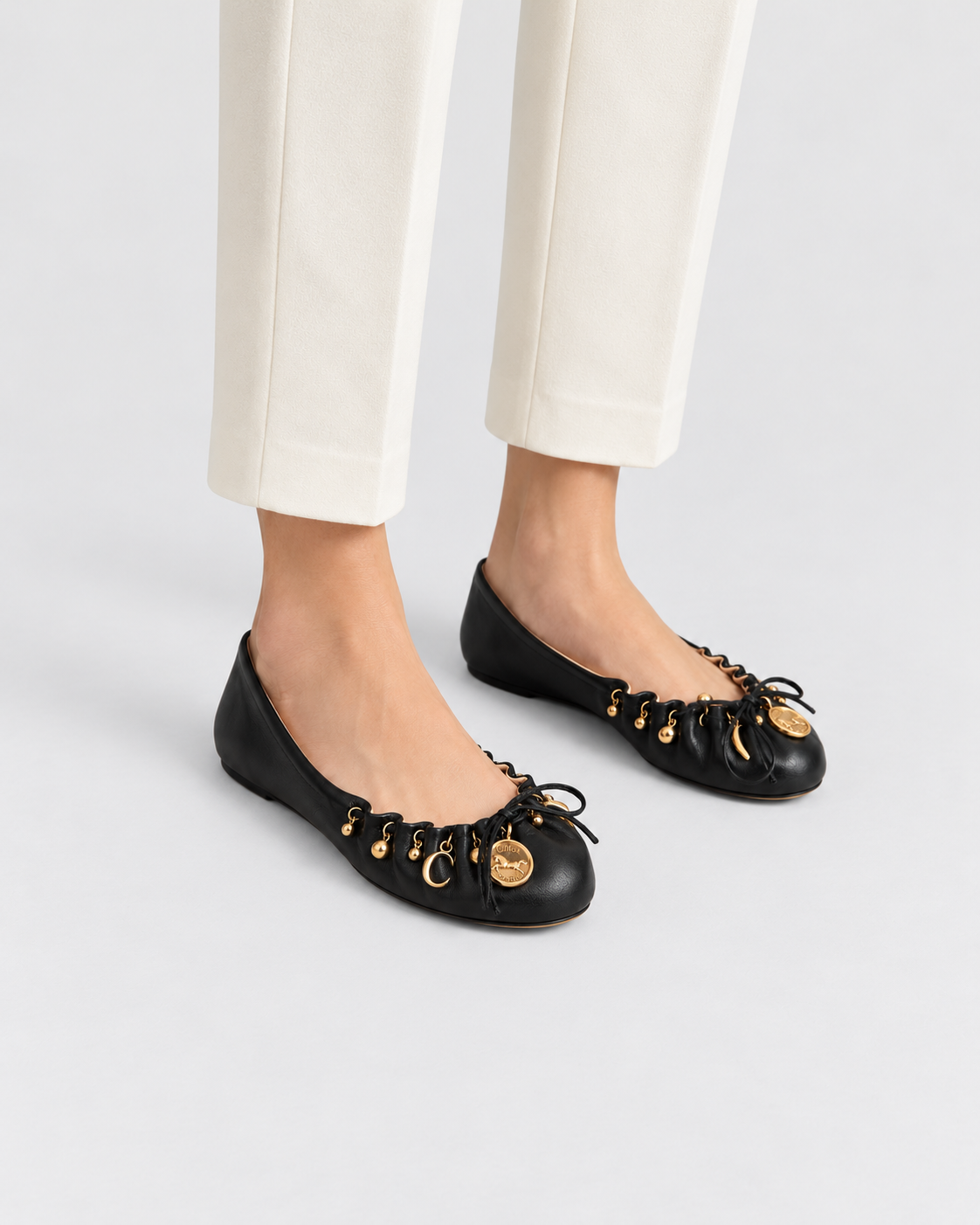 Chloe Black Charm Leather Ballerina Flats | Size 38