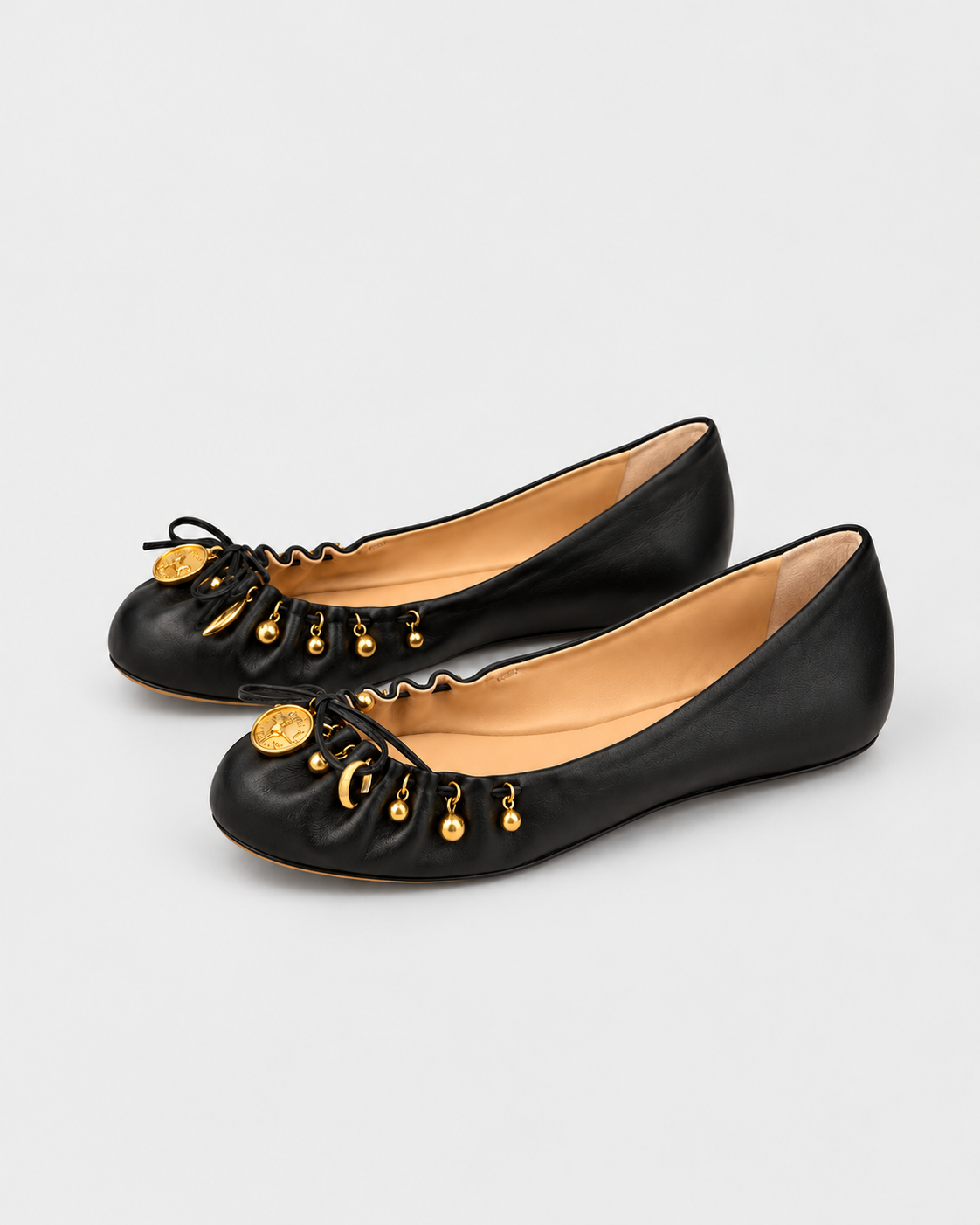 Chloe Black Charm Leather Ballerina Flats | Size 38