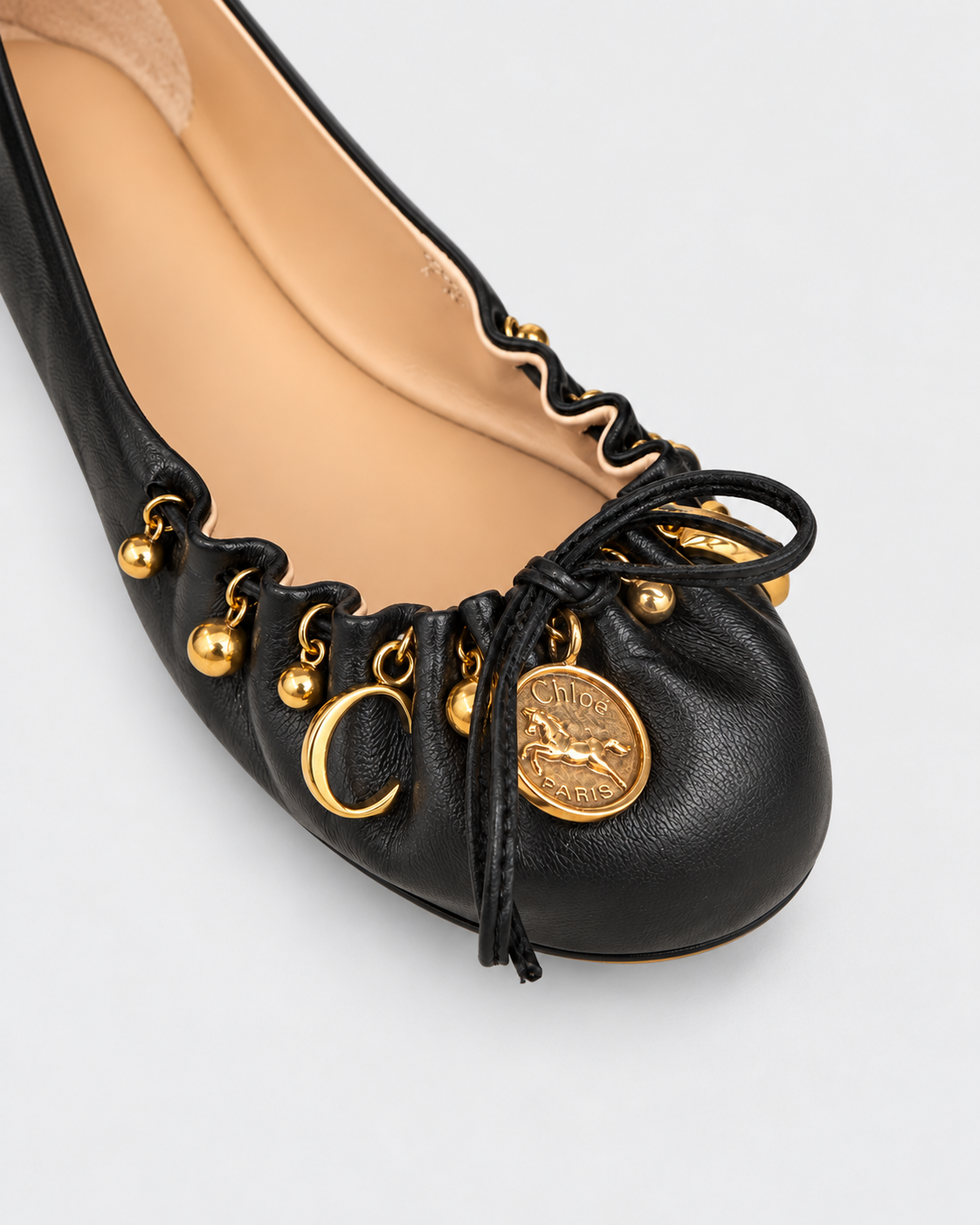 Chloe Black Charm Leather Ballerina Flats | Size 38