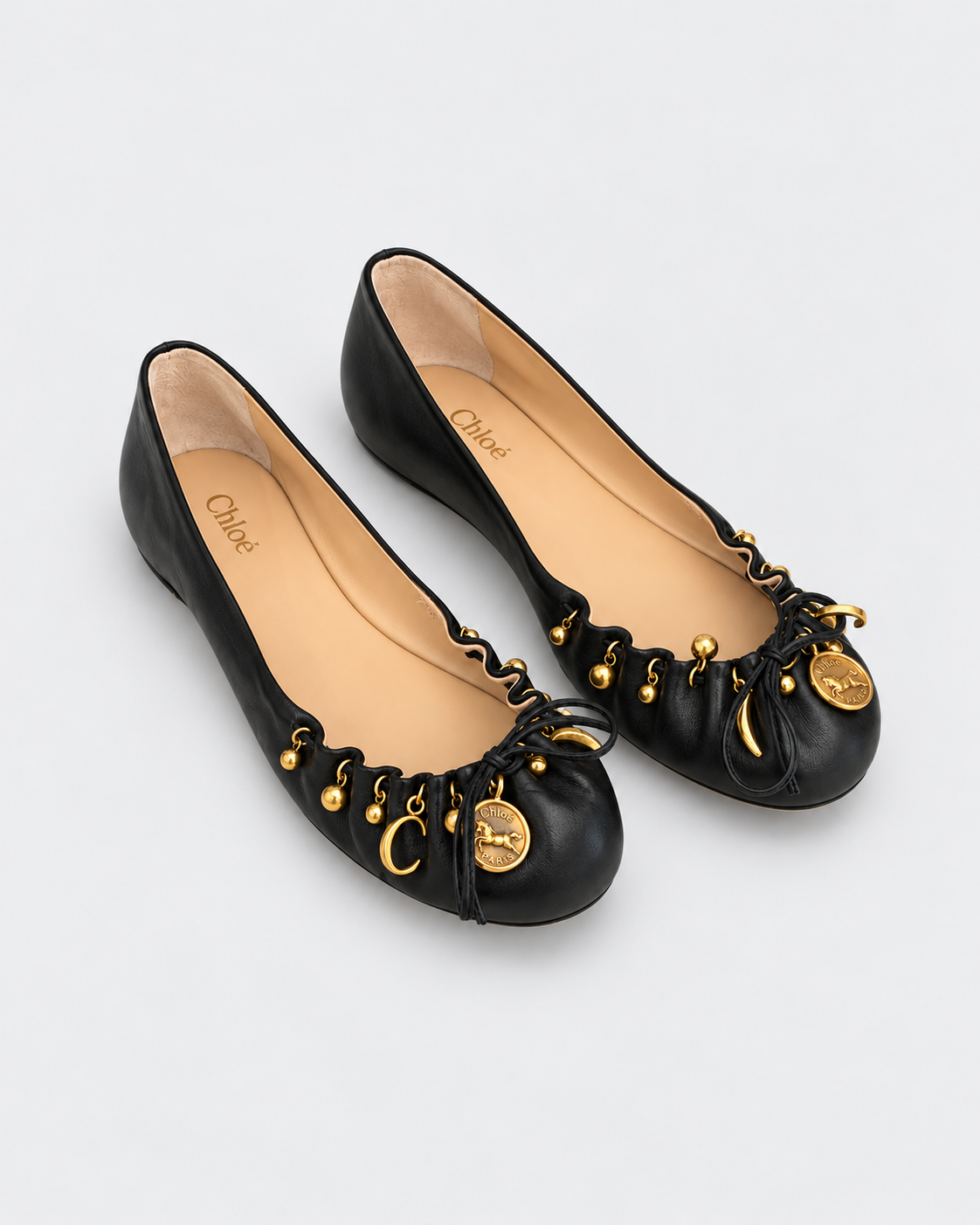Chloe Black Charm Leather Ballerina Flats | Size 38