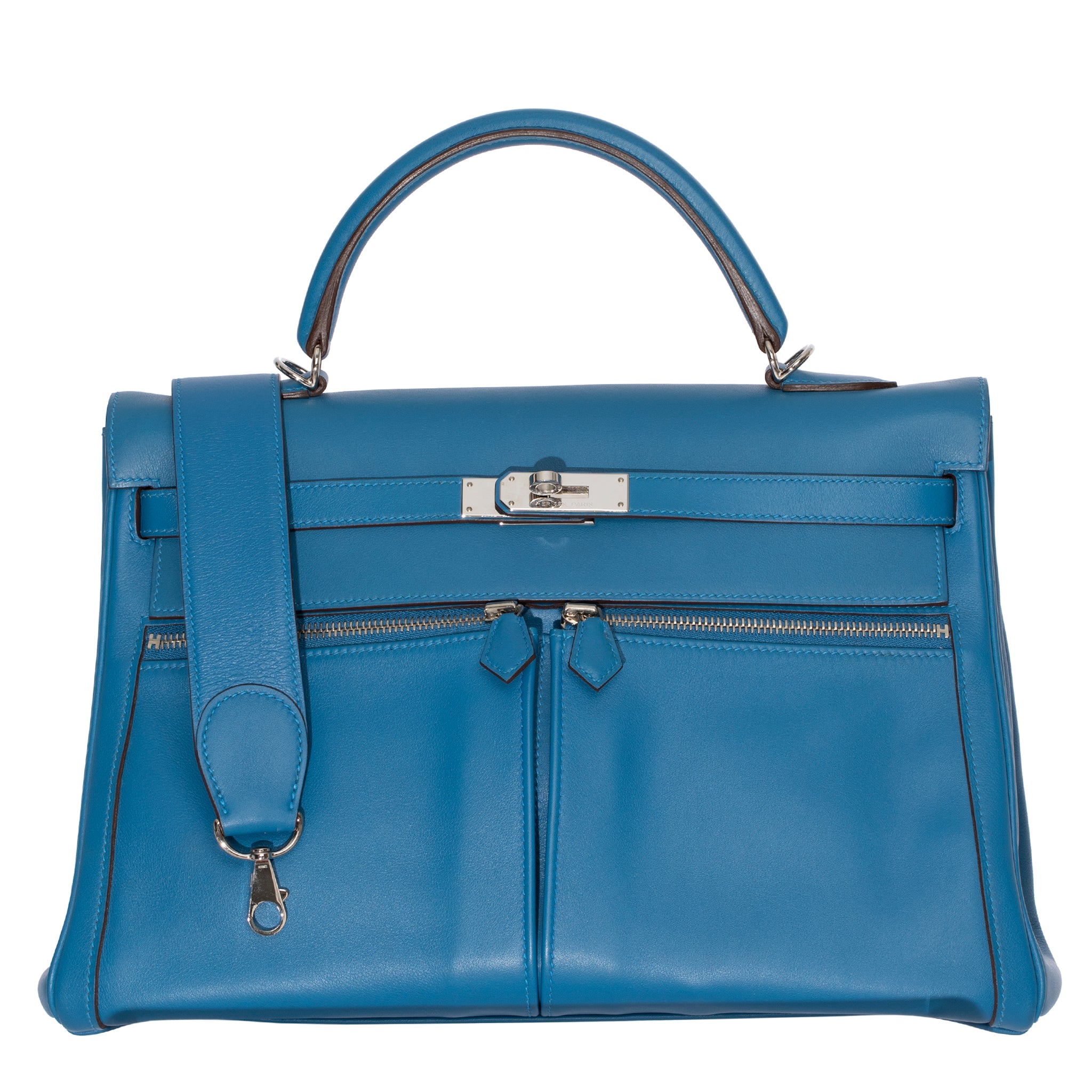 Hermes Kelly Lakis 35cm Blue Hydra Swift Leather Palladium Hardware