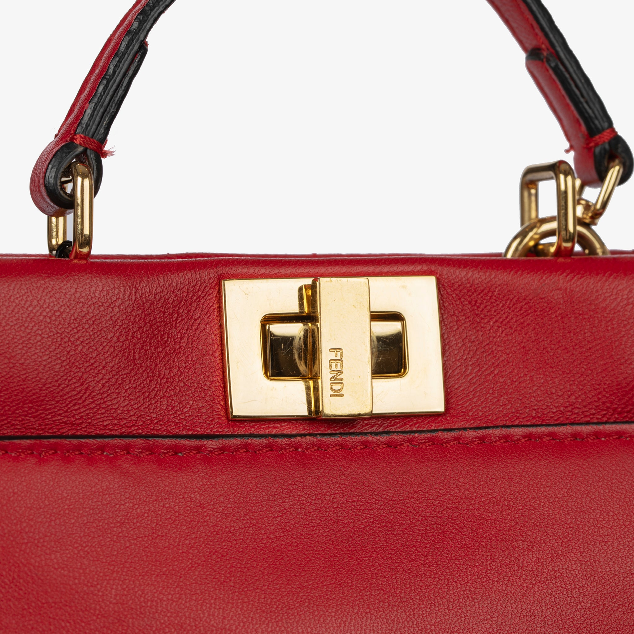 Fendi Micro Red Leather Peekaboo Cross Body Bag Gold Tone Hardware