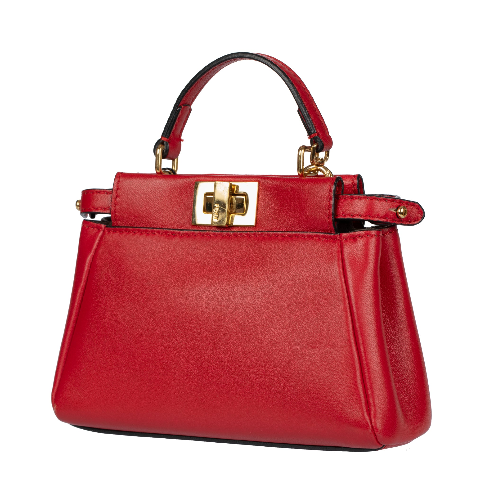 Fendi Micro Red Leather Peekaboo Cross Body Bag Gold Tone Hardware