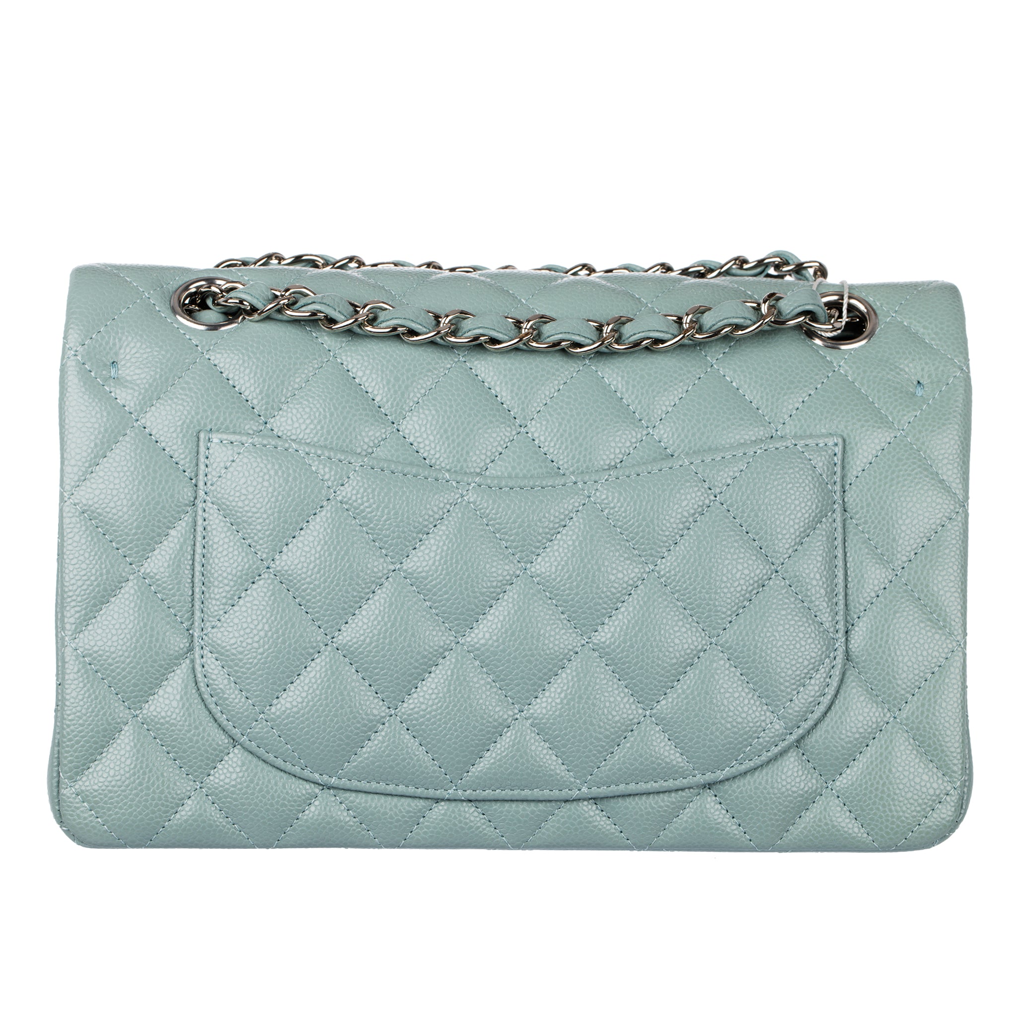 Chanel Small Double Classic Flap Bag Dusty Blue Caviar Leather Silver Tone Hardware