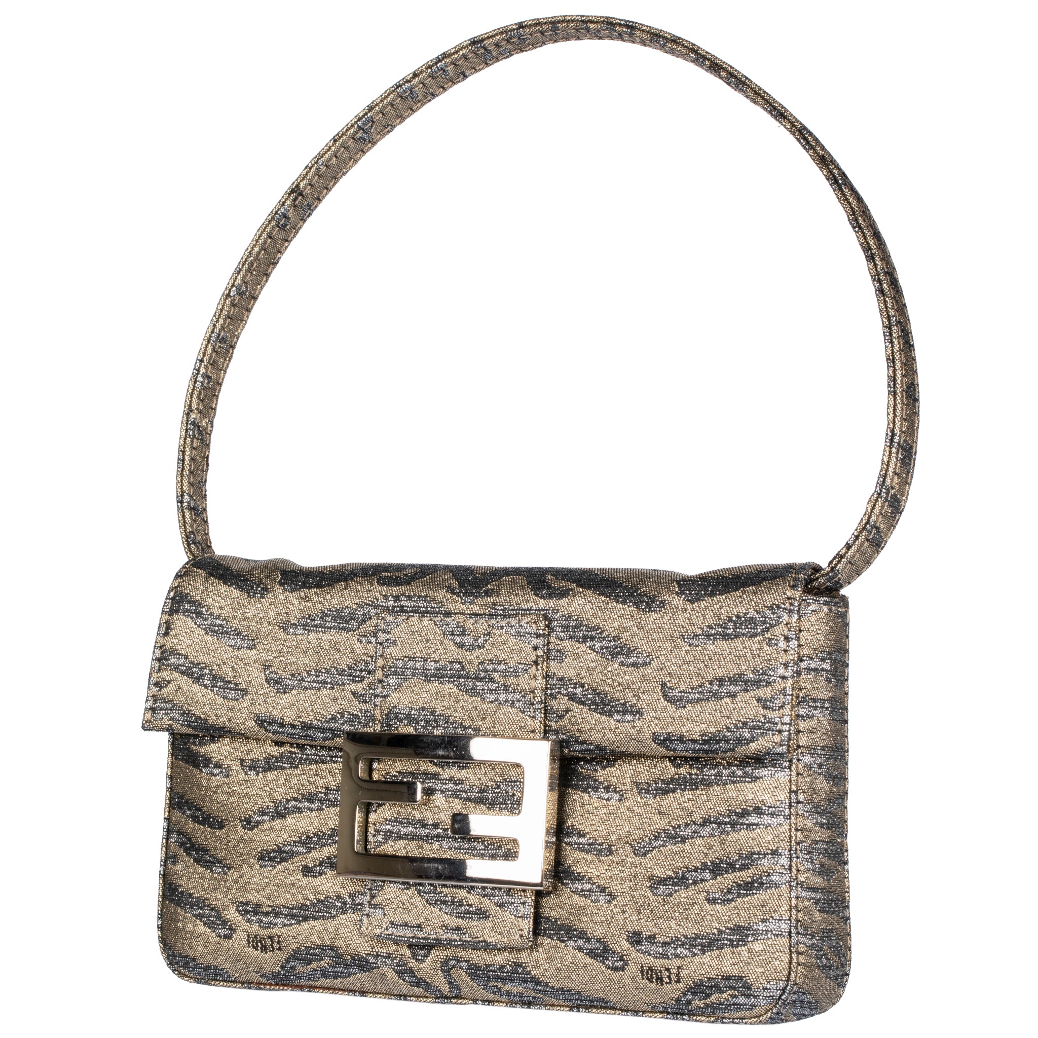 Fendi Micro Baguette Clutch Metallic Gold Zebra Pattern