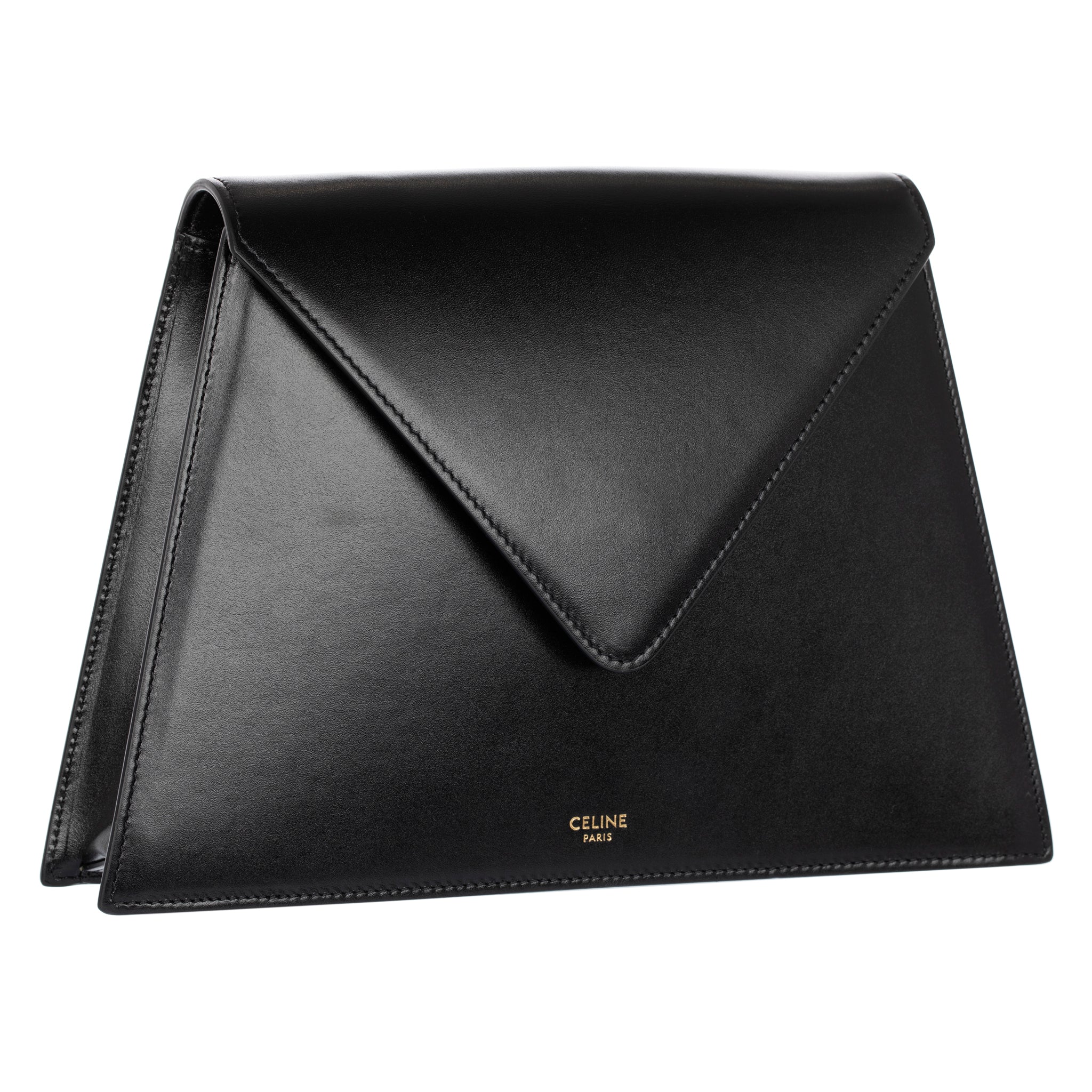 Celine Triangle Envelope Clutch/Bag Black Smooth Leather