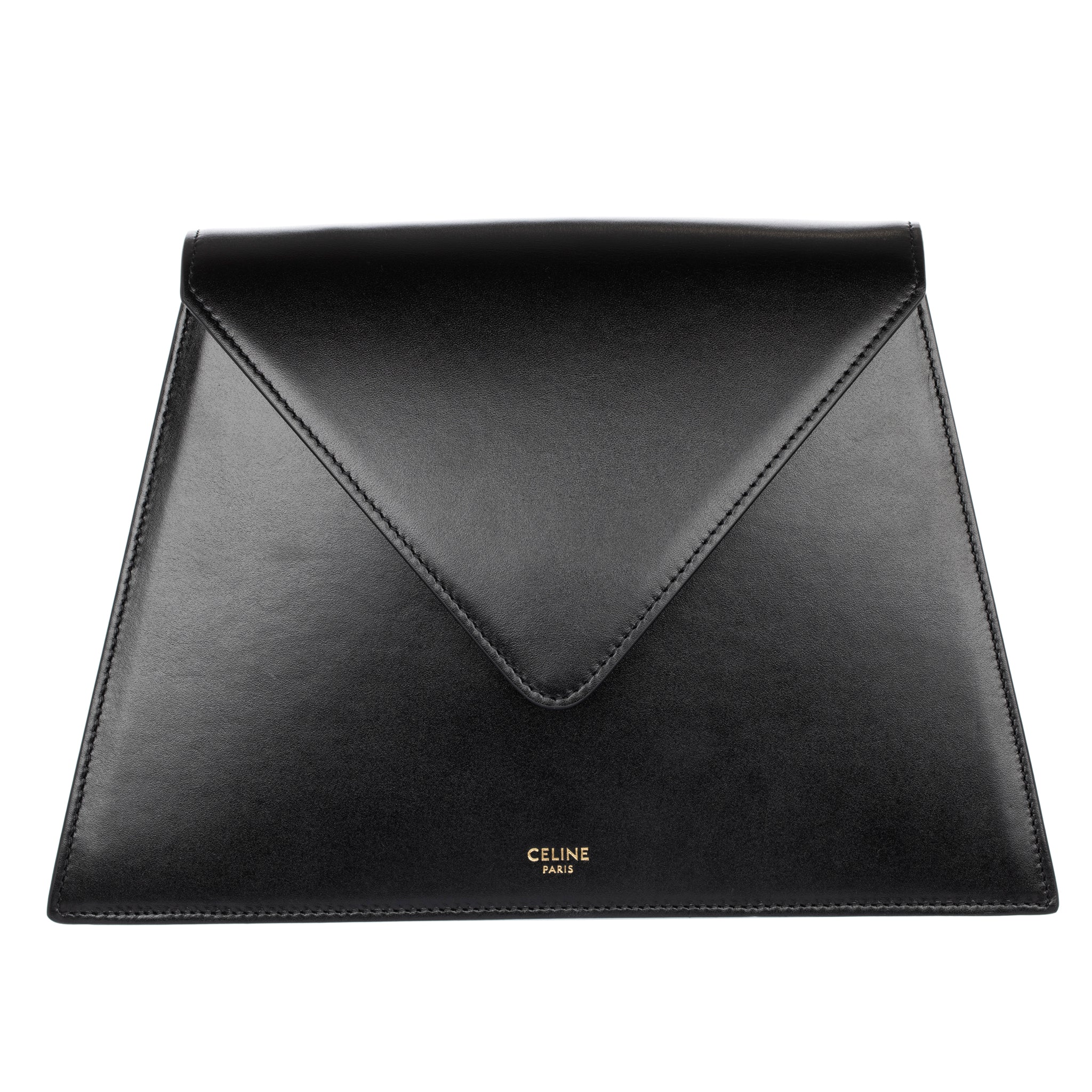 Celine Triangle Envelope Clutch/Bag Black Smooth Leather
