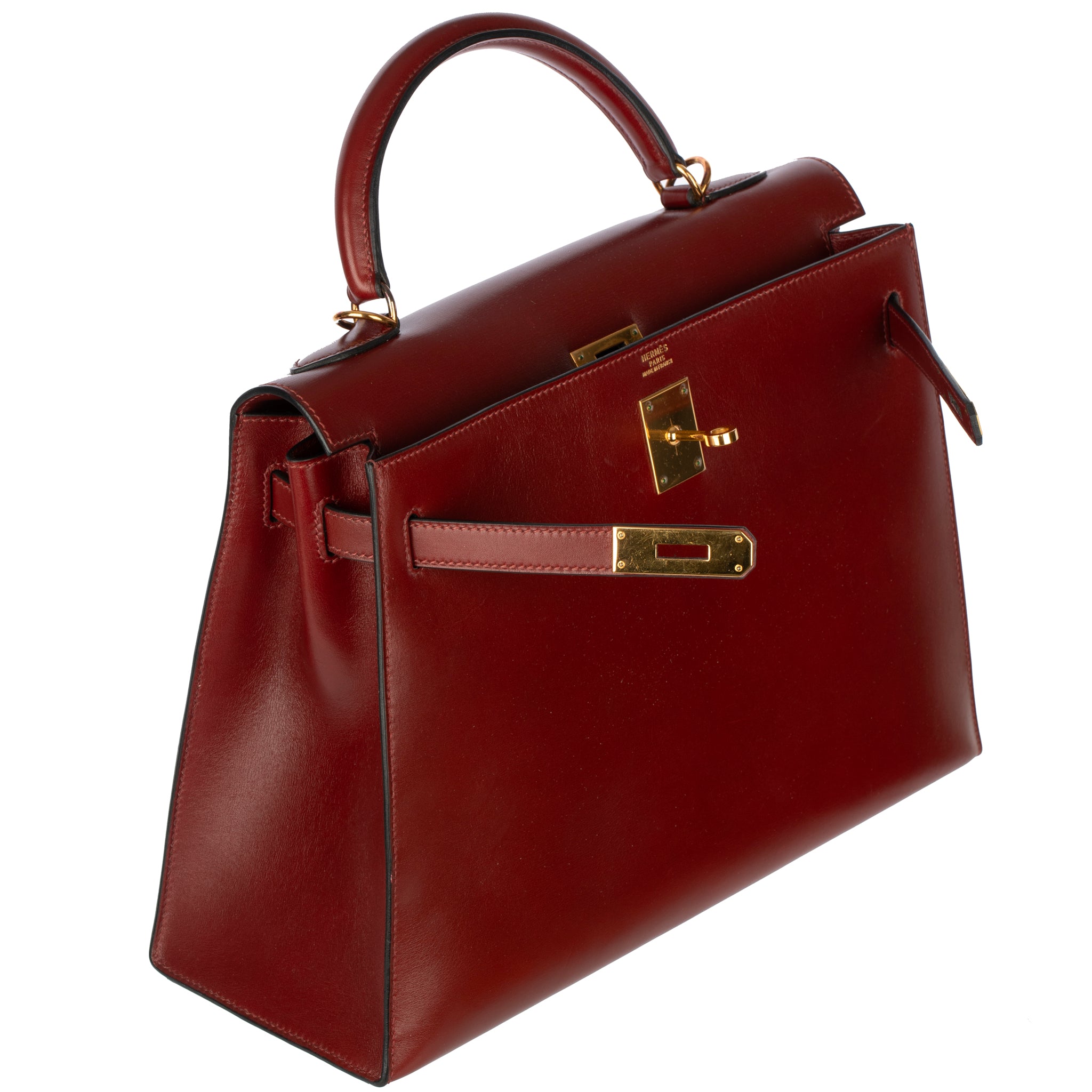 Hermes Vintage Kelly 32cm Rouge H Box Leather Gold Hardware