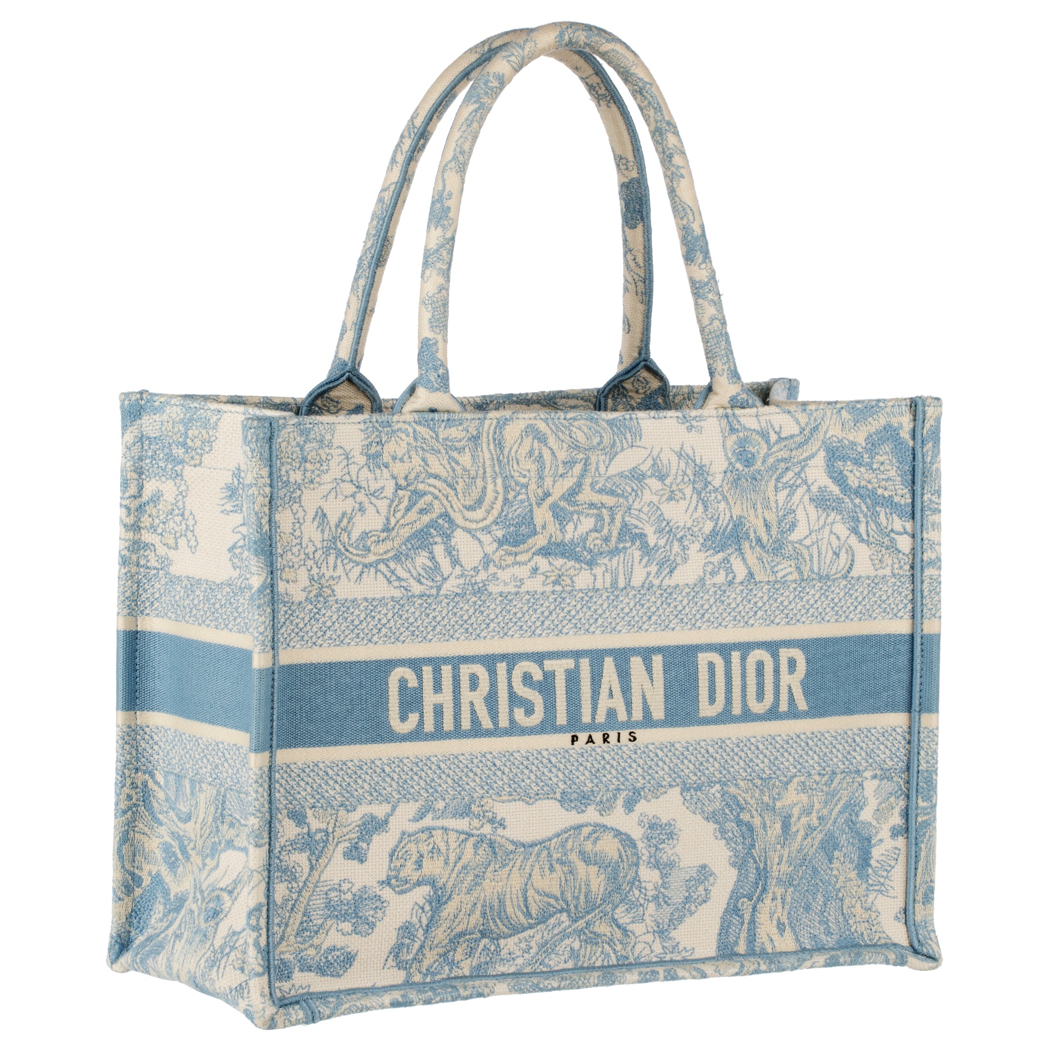 Christian Dior Canvas Embroidered Medium Dioriviera Toile De Jouy Book Tote Light Blue