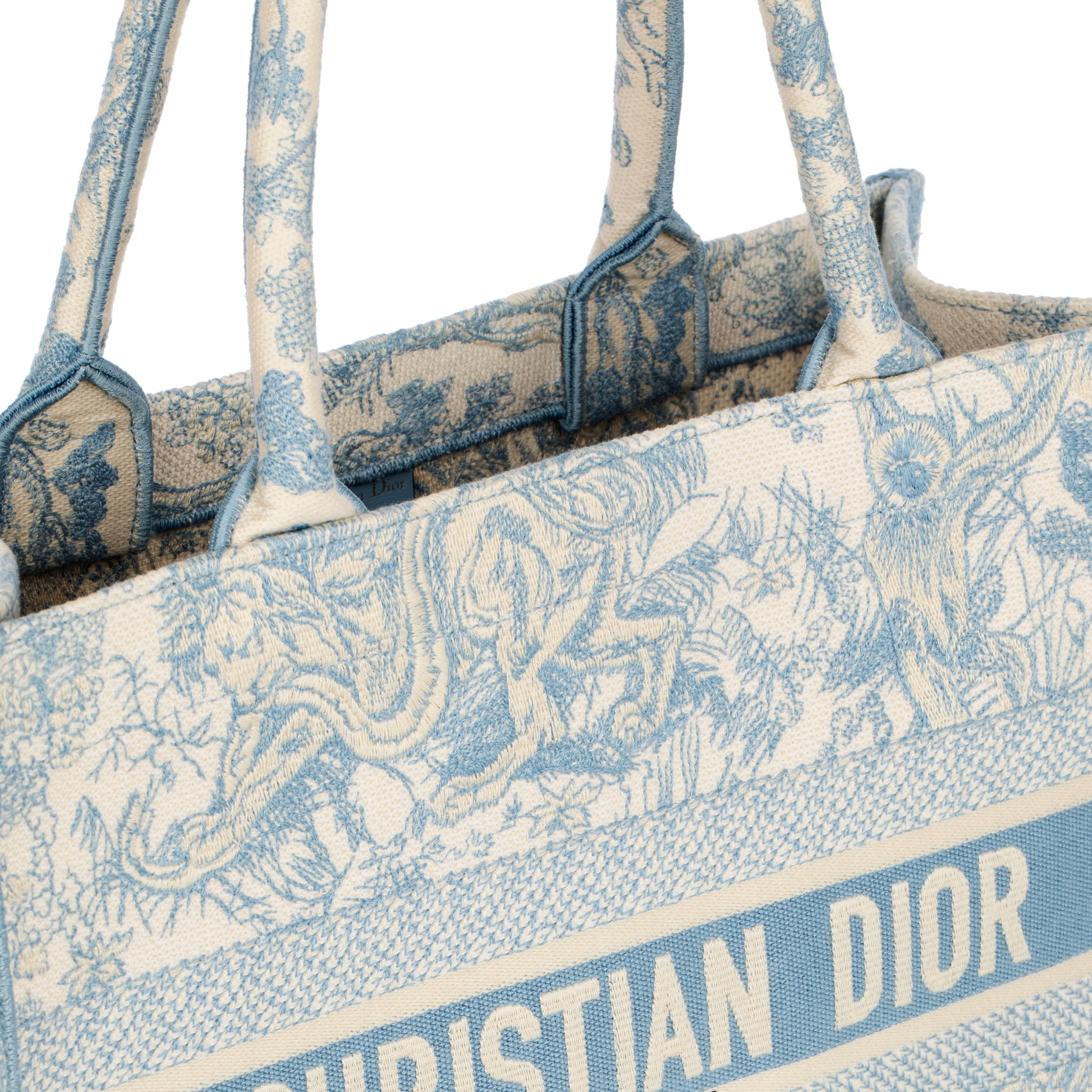 Christian Dior Canvas Embroidered Medium Dioriviera Toile De Jouy Book Tote Light Blue