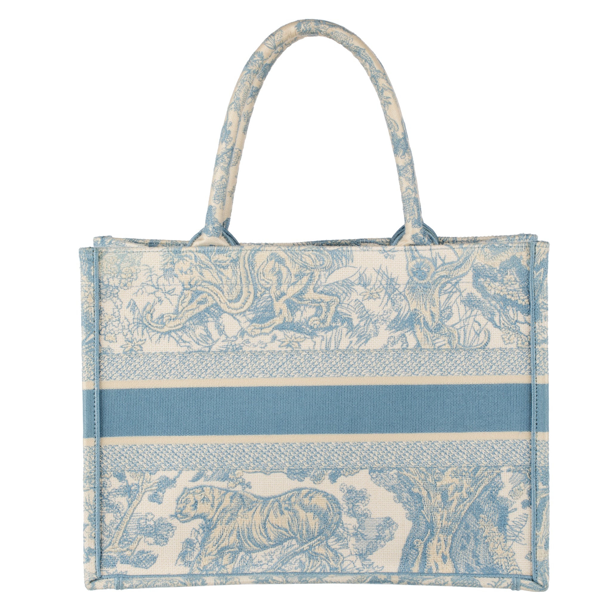 Christian Dior Canvas Embroidered Medium Dioriviera Toile De Jouy Book Tote Light Blue