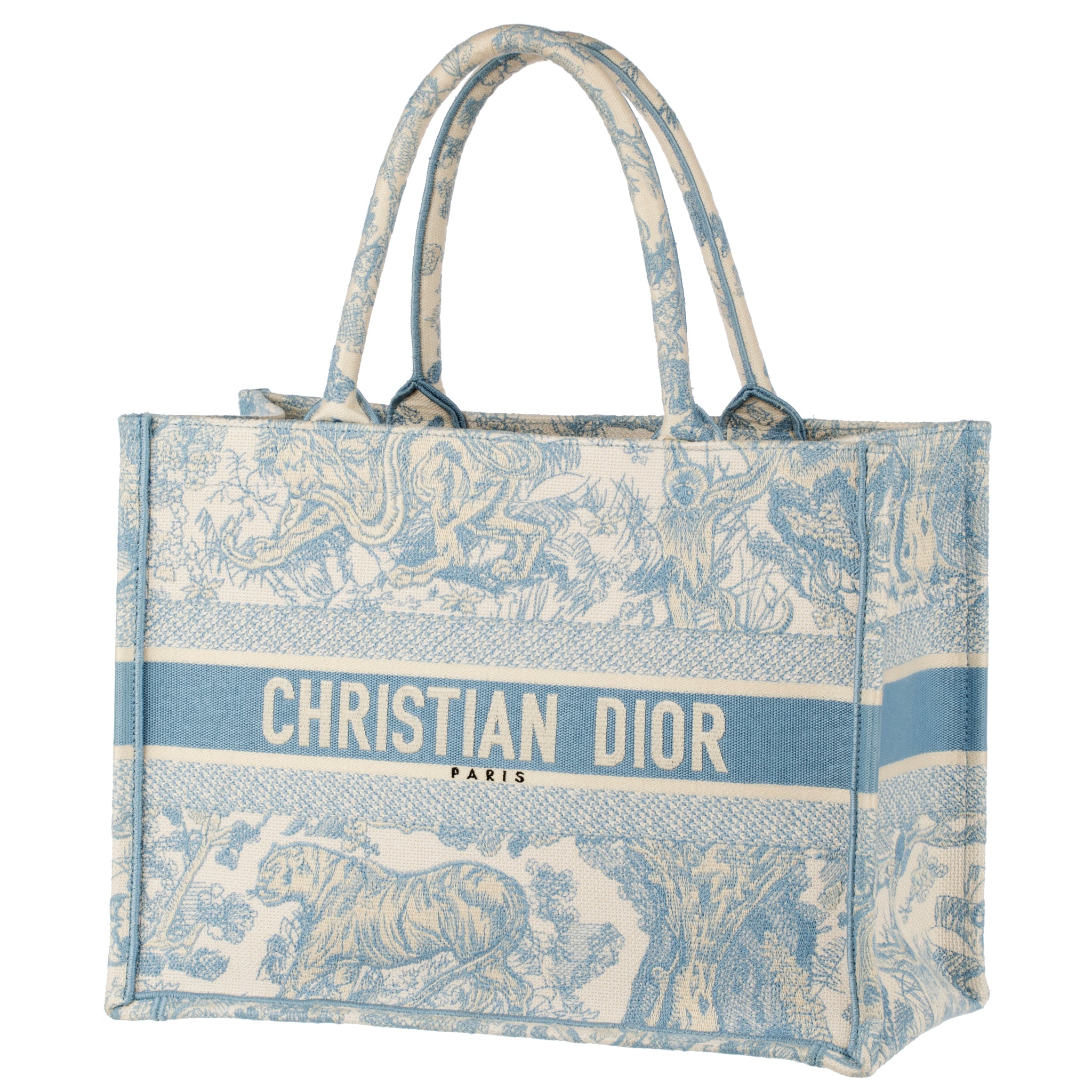 Christian Dior Canvas Embroidered Medium Dioriviera Toile De Jouy Book Tote Light Blue