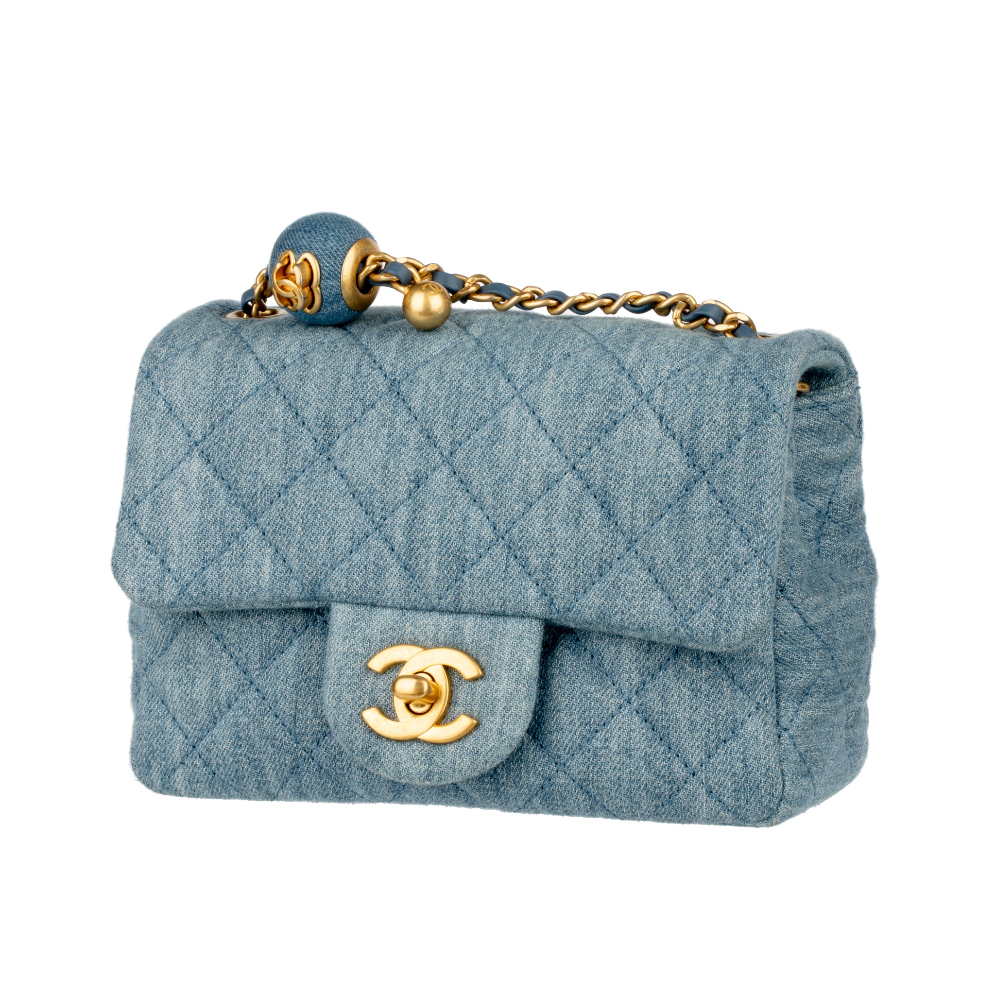 Chanel Pearl Crush Mini Square Flap Bag Denim Gold Hardware