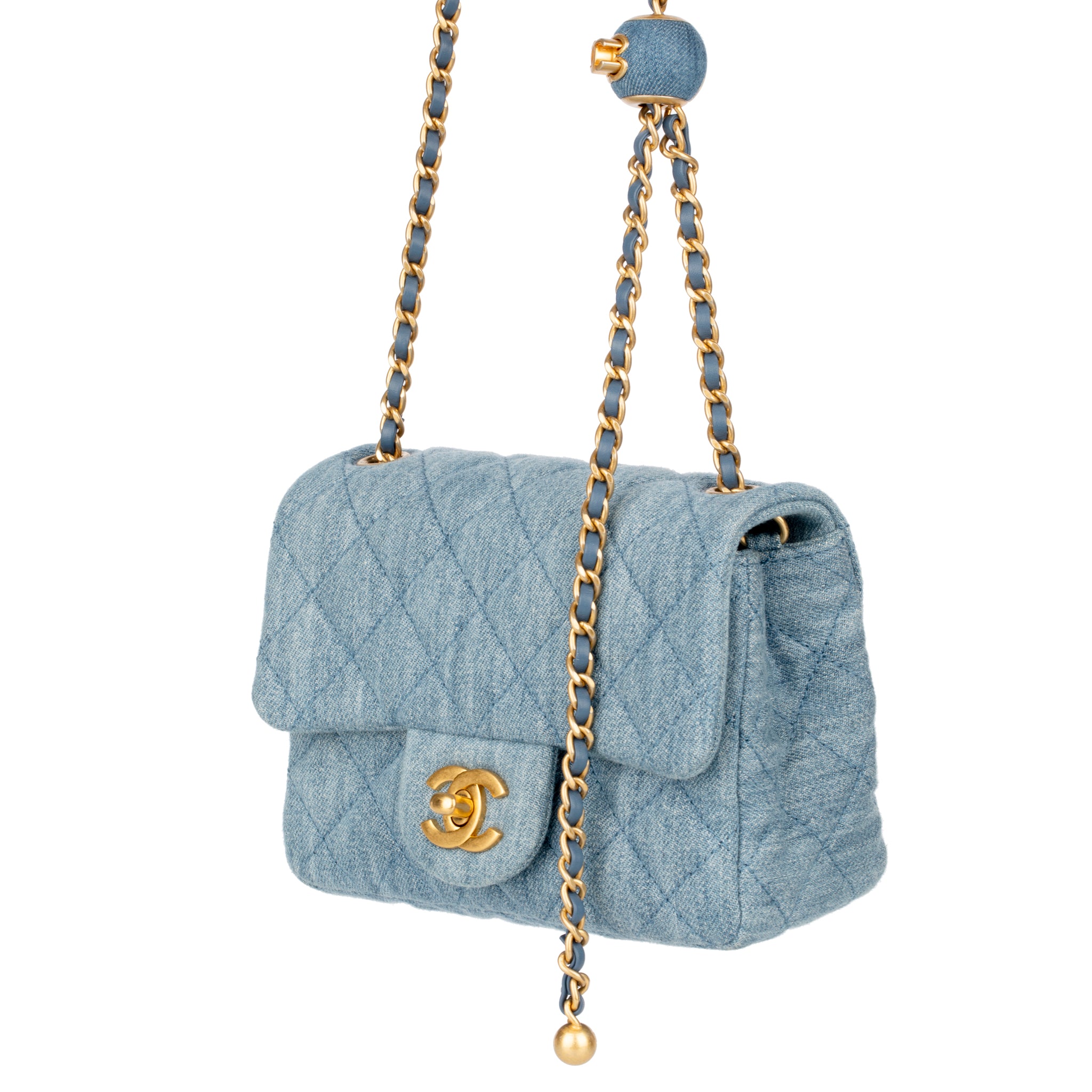 Chanel Pearl Crush Mini Square Flap Bag Denim Gold Hardware