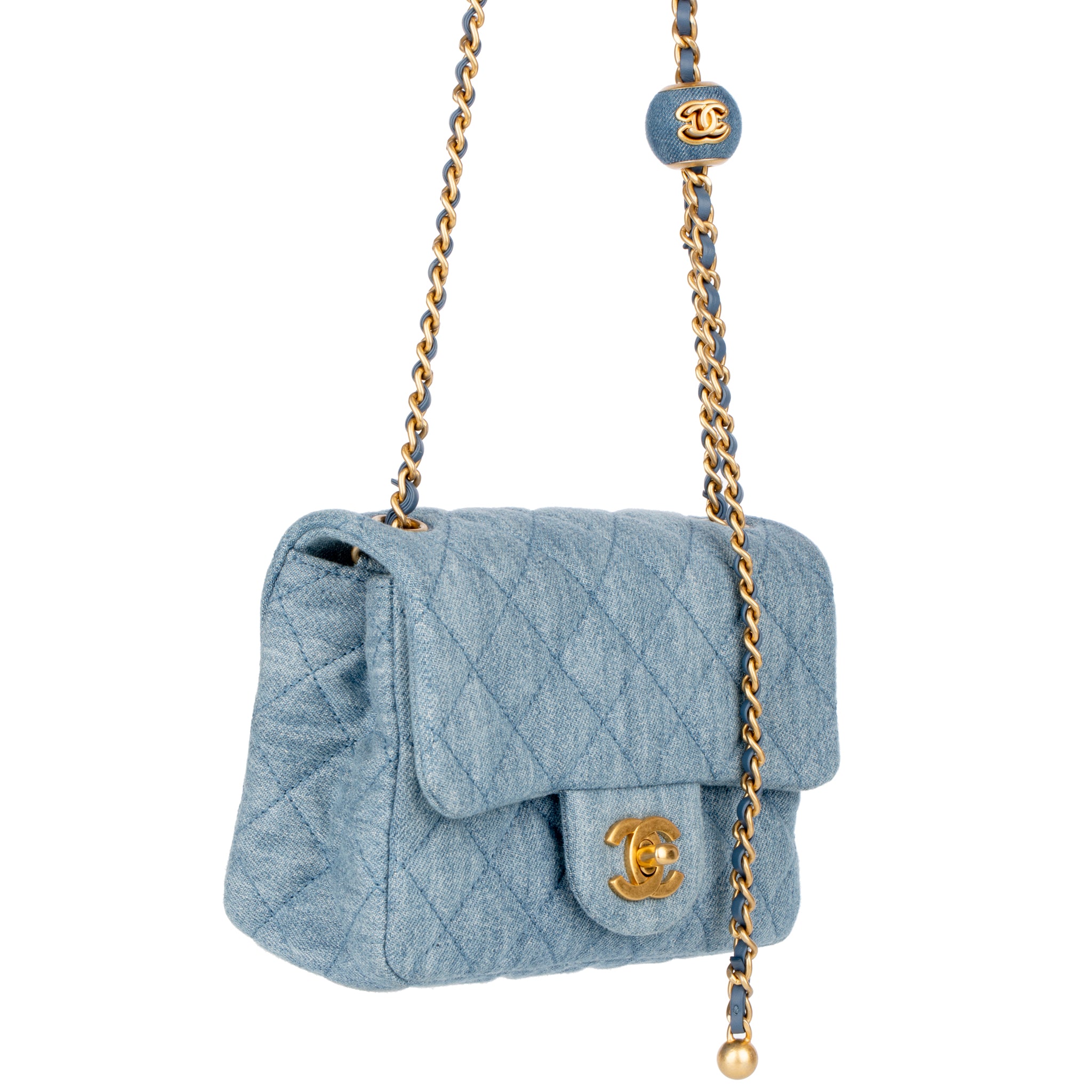 Chanel Pearl Crush Mini Square Flap Bag Denim Gold Hardware