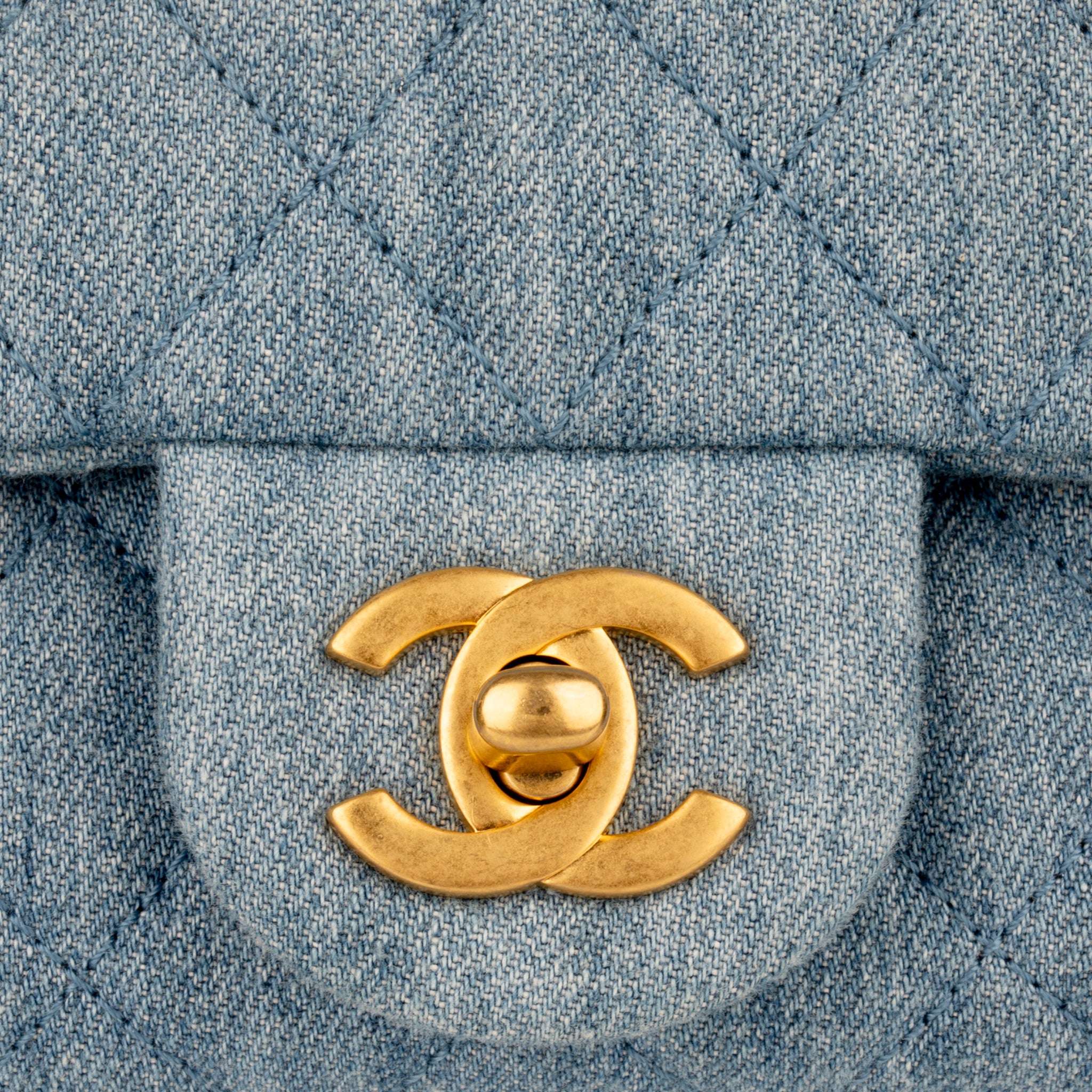 Chanel Pearl Crush Mini Square Flap Bag Denim Gold Hardware