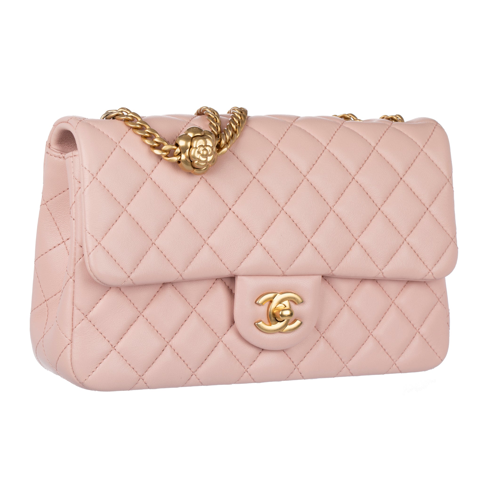 Chanel Single Classic Flap Bag Pink Lambskin Leather Gold Tone Hardware