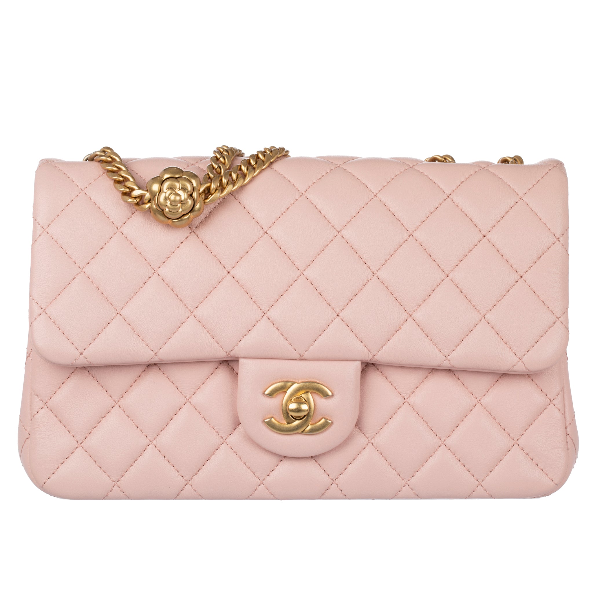 Chanel Single Classic Flap Bag Pink Lambskin Leather Gold Tone Hardware