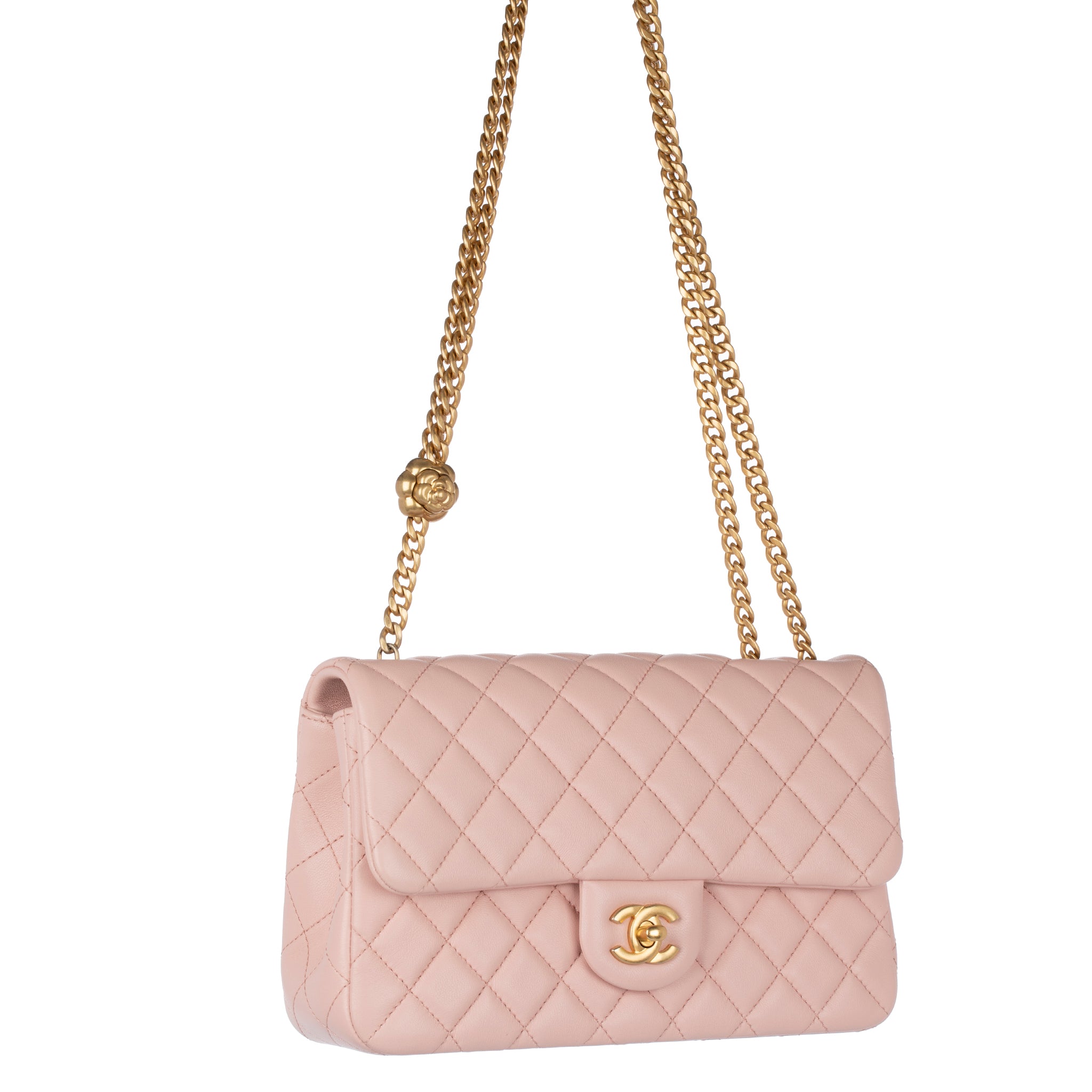 Chanel Single Classic Flap Bag Pink Lambskin Leather Gold Tone Hardware