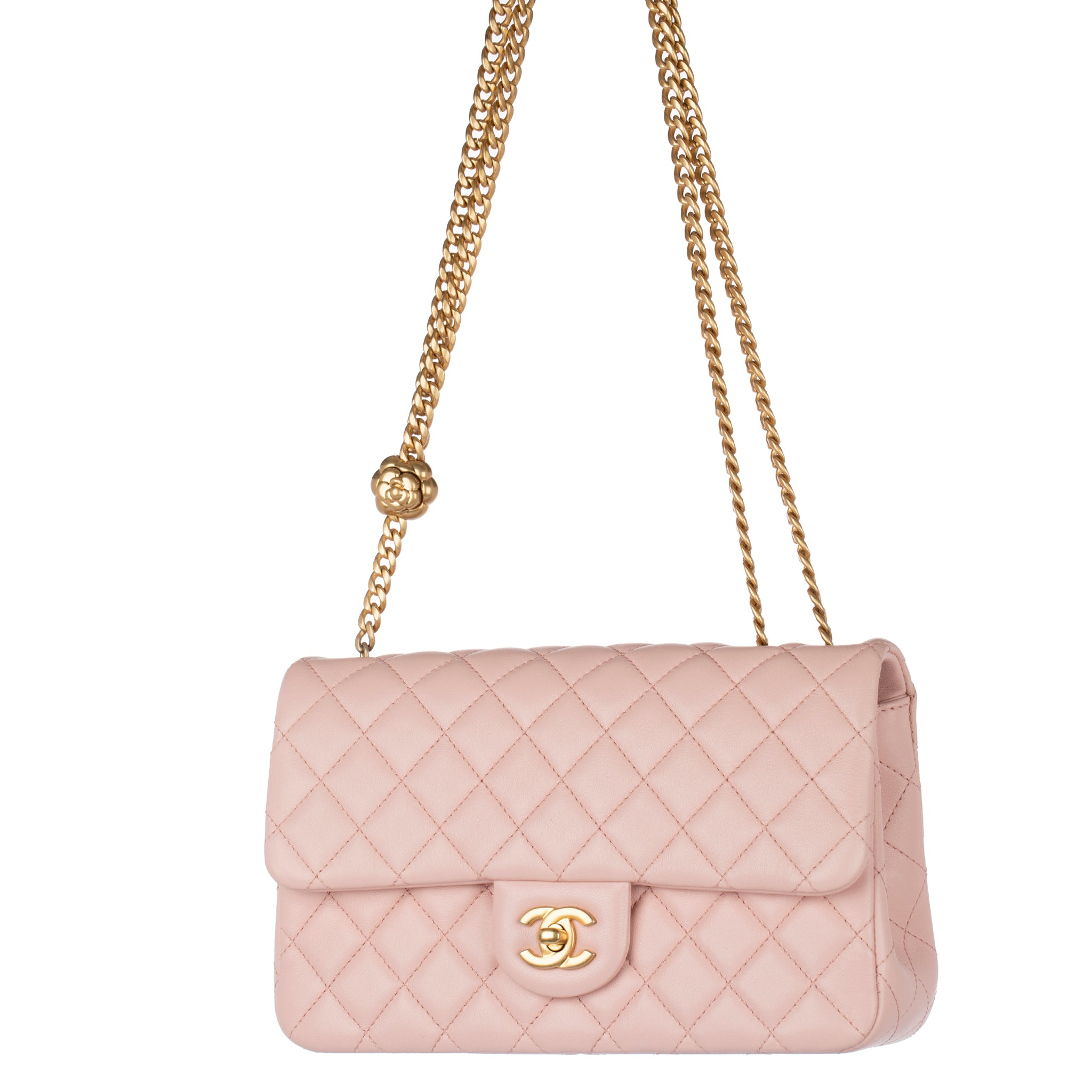 Chanel Single Classic Flap Bag Pink Lambskin Leather Gold Tone Hardware